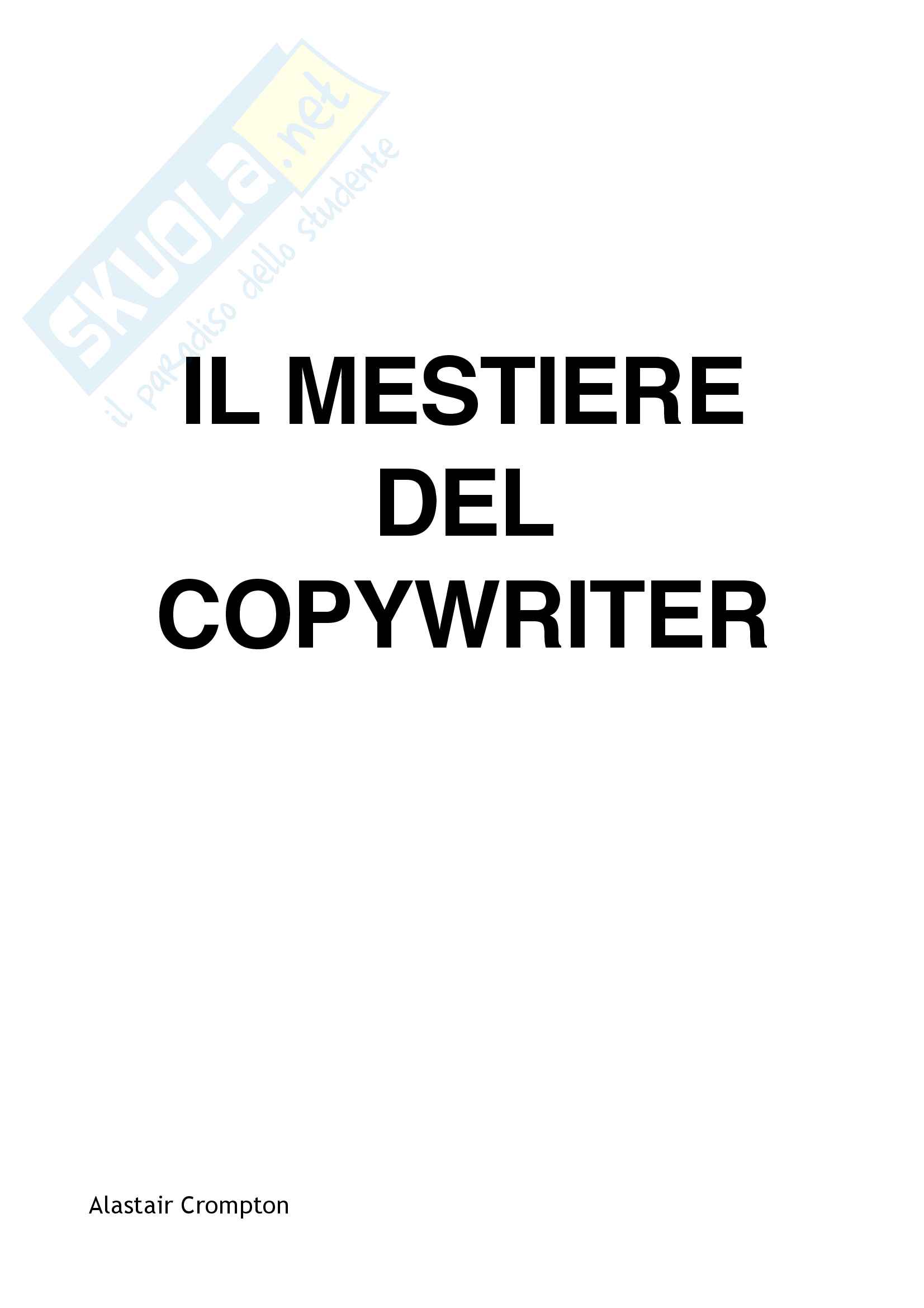 Riassunto esame Comunicazione pubblicitaria, prof. Cornara, libro consigliato Il mestiere del copwriter Pag. 1