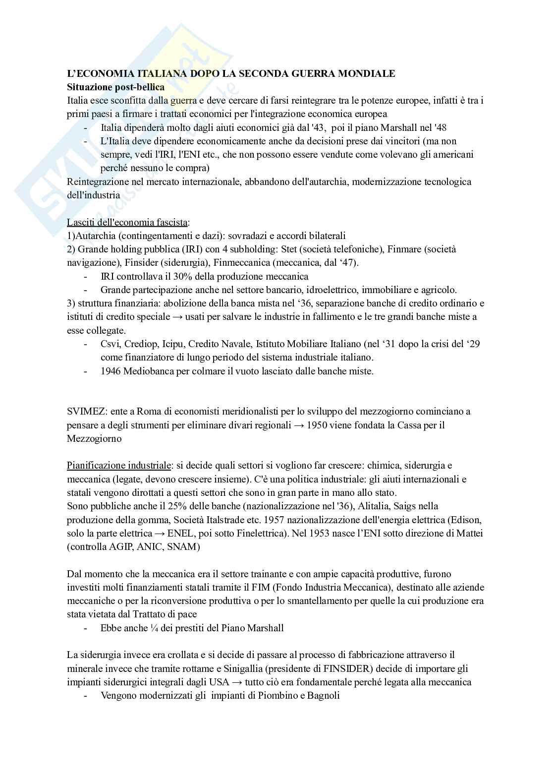 Riassunto esame Storia economica, Prof. Fauri Francesca, libro consigliato "L'Unione Europea: una storia economica" e "L'economia italiana dal 1945 a oggi", Fauri (primo libro), Fauri e Battilani (secondo libro) Pag. 1