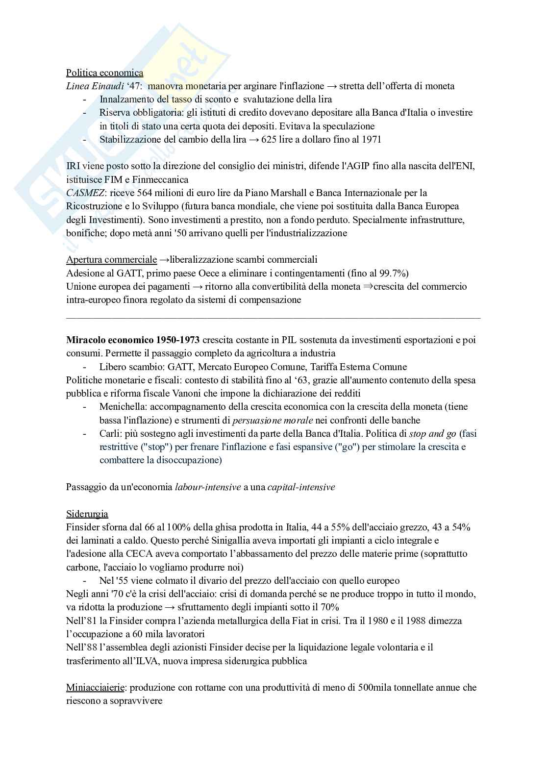 Riassunto esame Storia economica, Prof. Fauri Francesca, libro consigliato "L'Unione Europea: una storia economica" e "L'economia italiana dal 1945 a oggi", Fauri (primo libro), Fauri e Battilani (secondo libro) Pag. 2