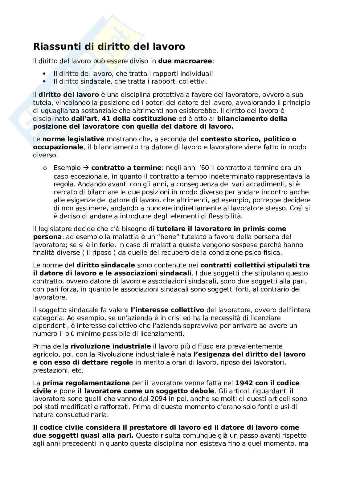 Appunti Diritto del Lavoro Pag. 1