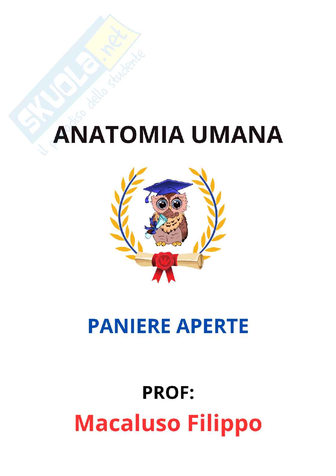 Paniere Anatomia umana - (2026) - Risposte aperte corrette  Pag. 1