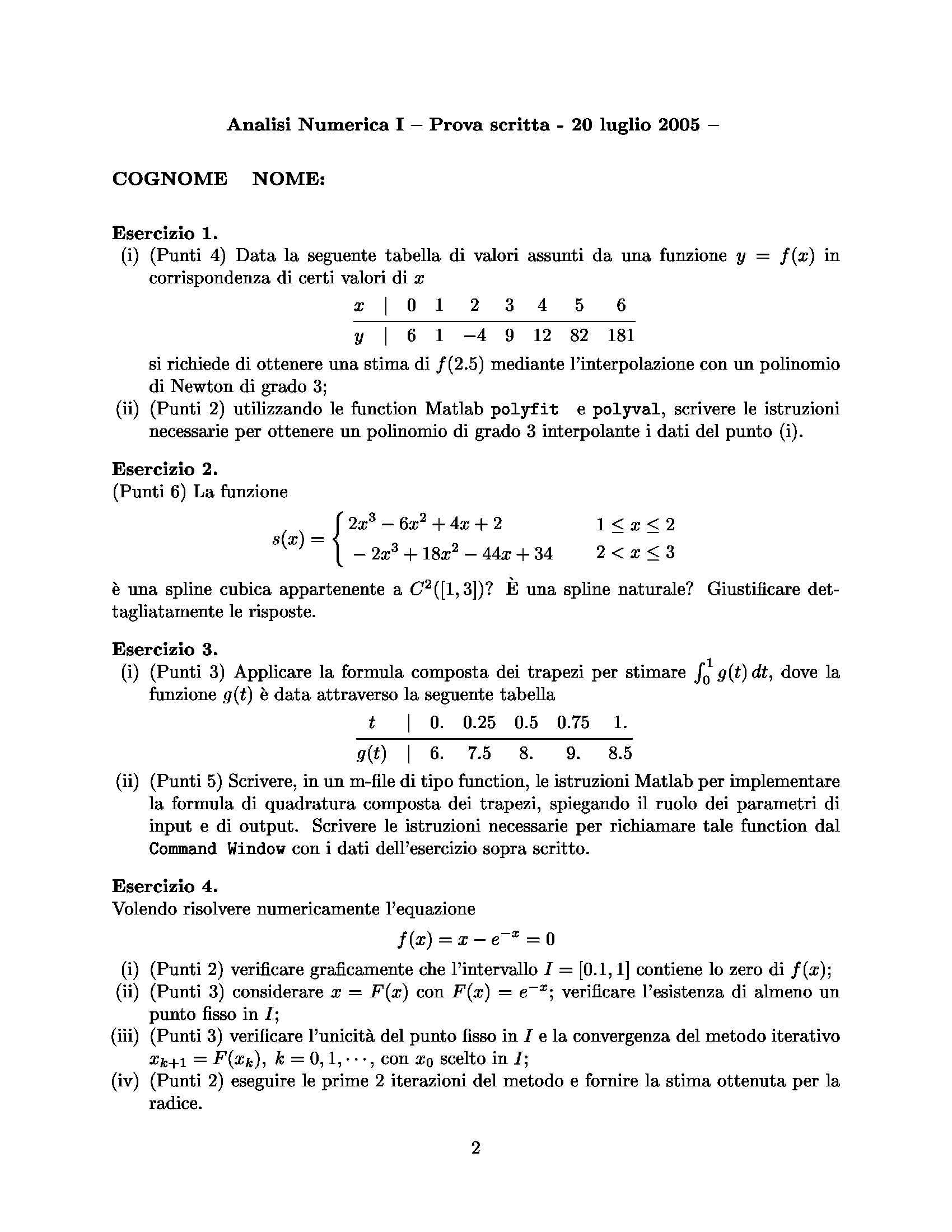 Analisi Numerica - esercizi Pag. 2