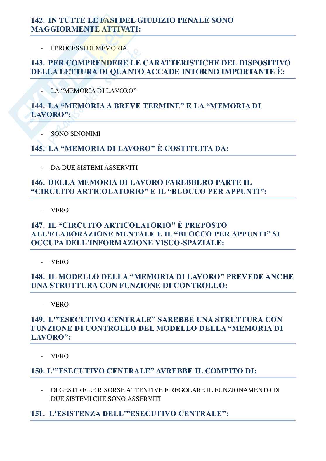 Psicologia giuridica e dei processi cognitivi - Test Esame Pag. 16