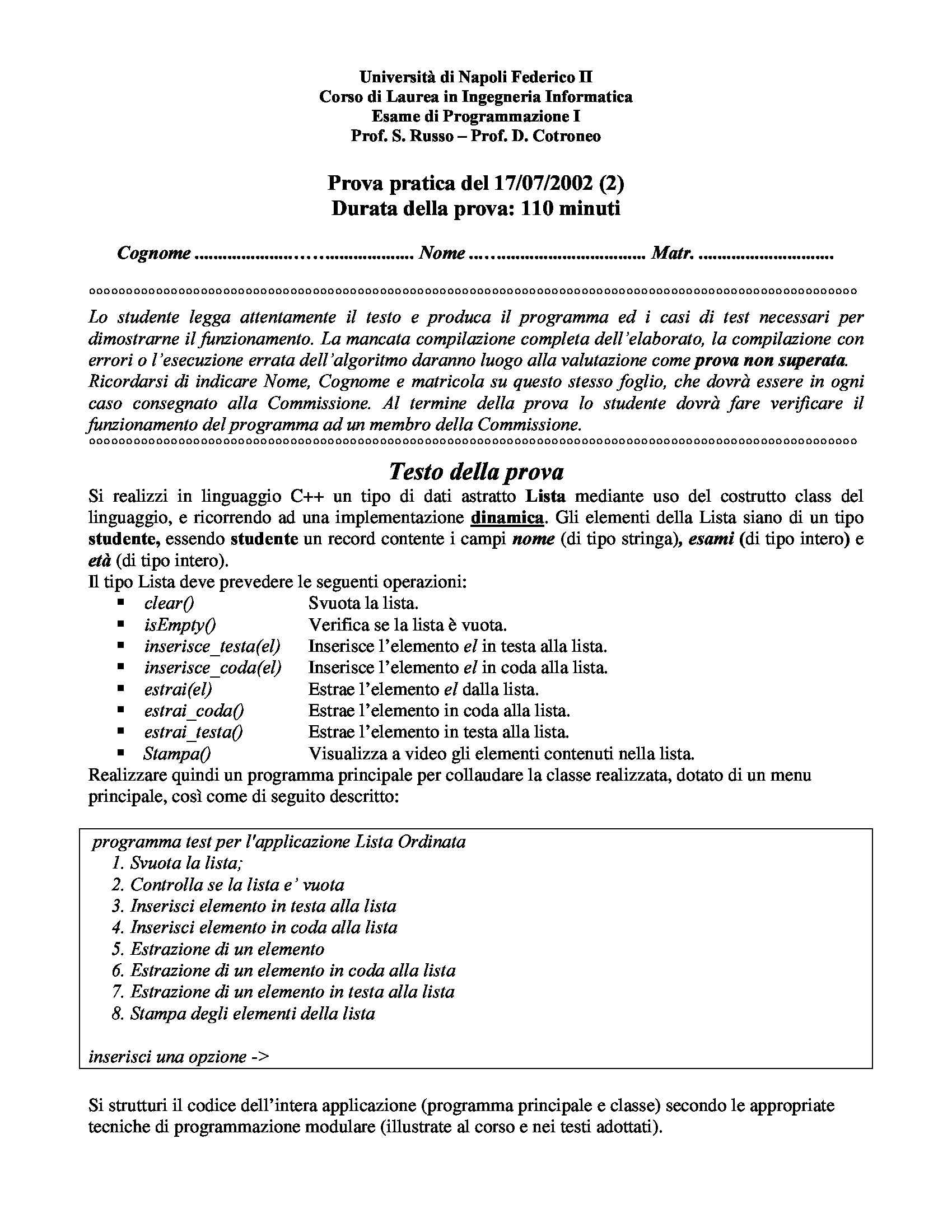 Programmazione 1 - Esercizi vari Pag. 1