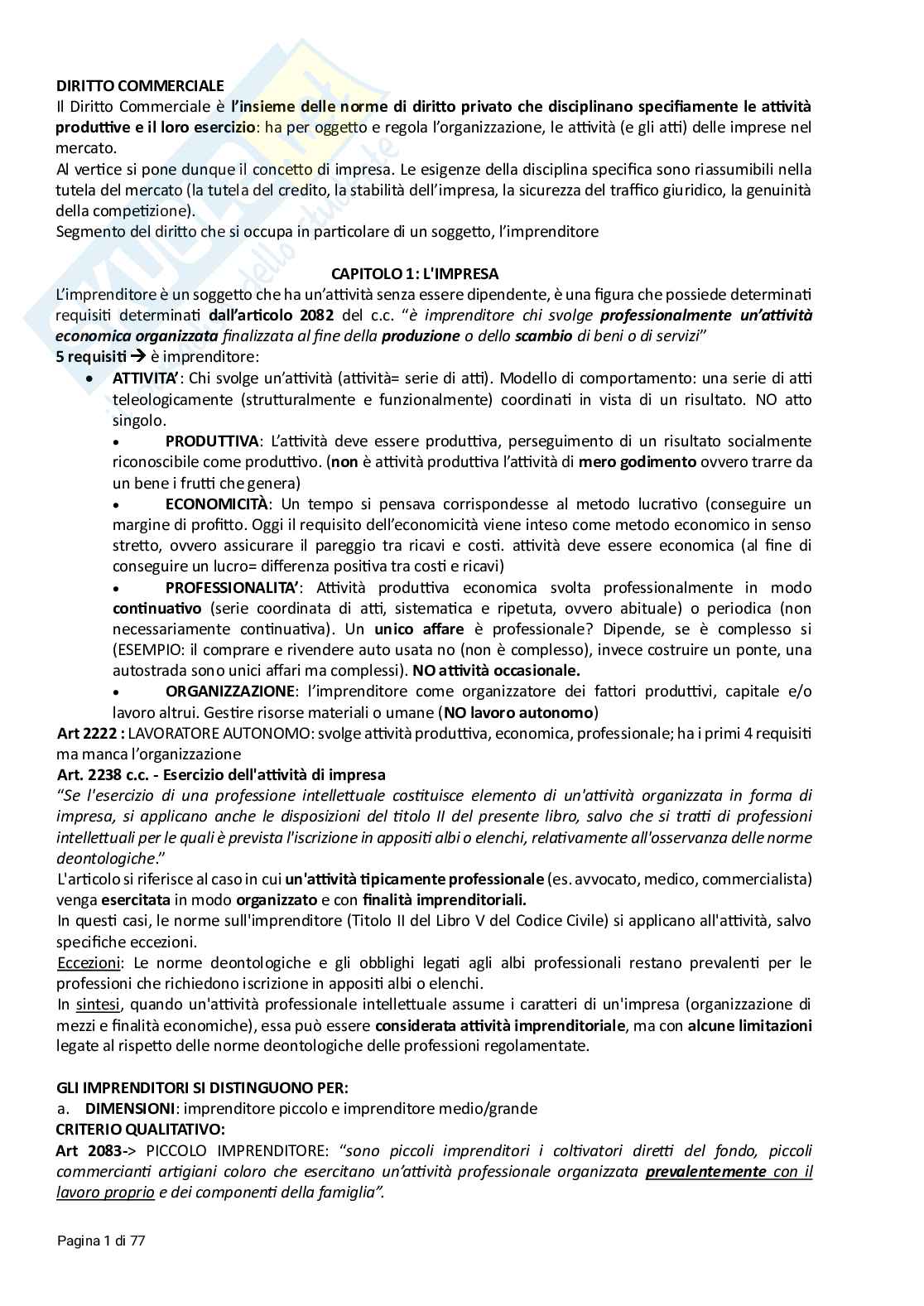Riassunto esame Diritto commerciale, Prof. Beghin Mauro, libro consigliato Manuale di diritto commerciale, Cian, Marco Pag. 1