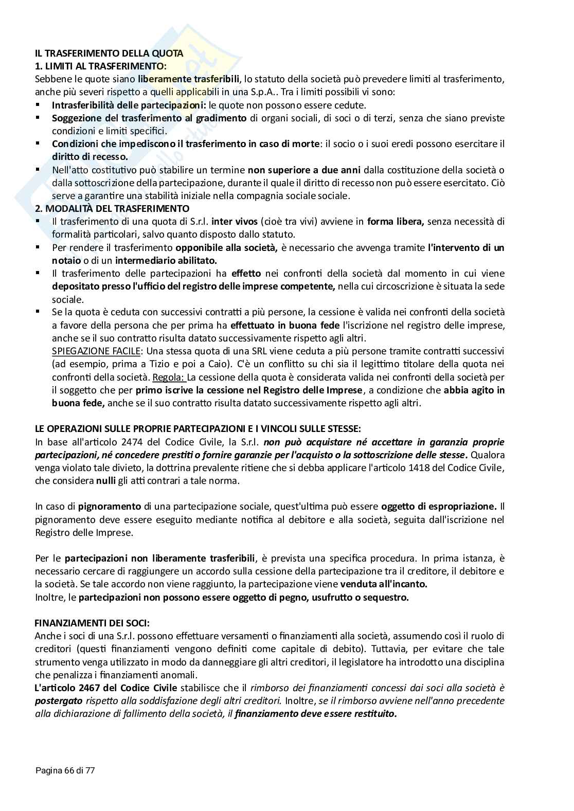 Riassunto esame Diritto commerciale, Prof. Beghin Mauro, libro consigliato Manuale di diritto commerciale, Cian, Marco Pag. 66