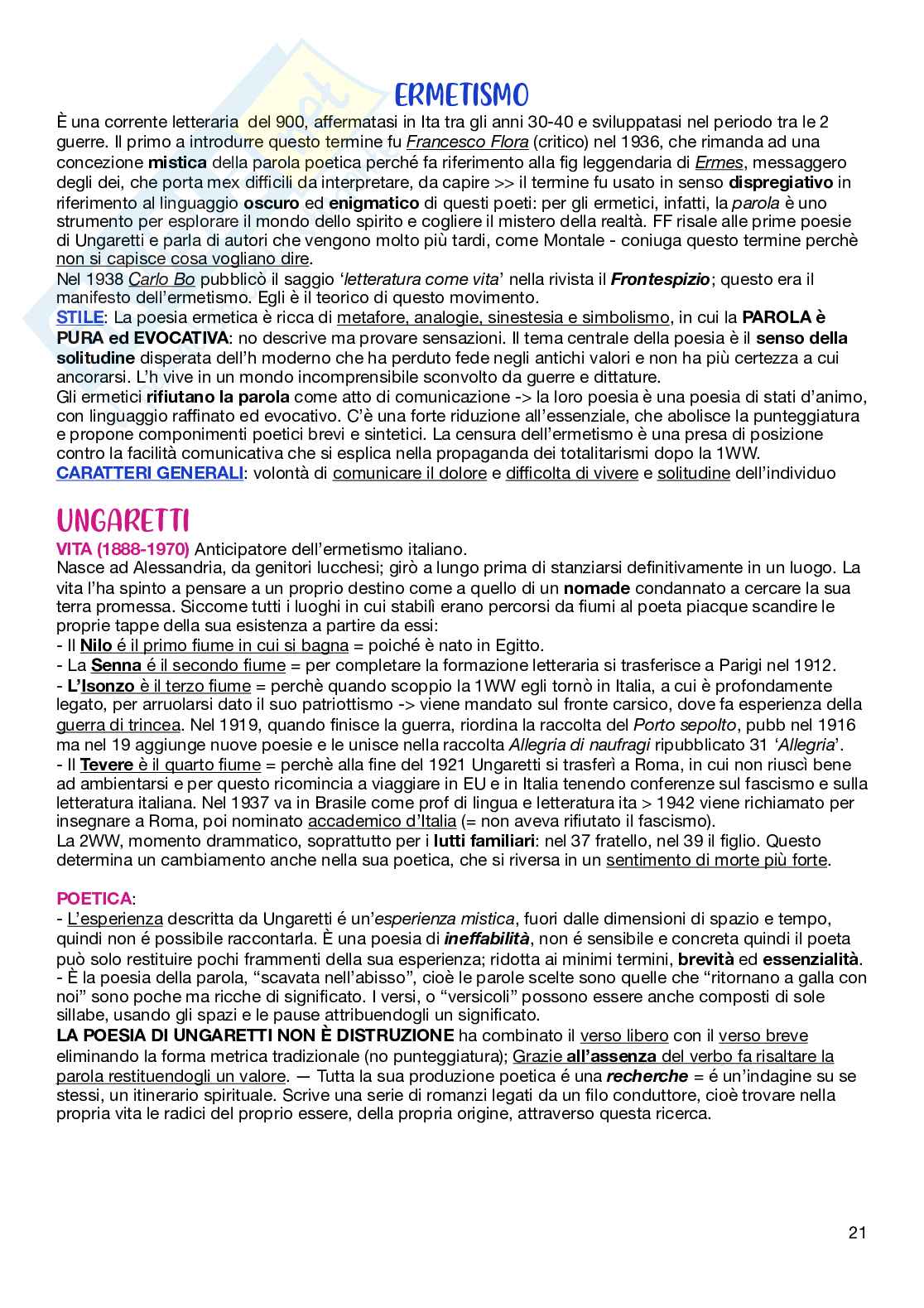 Correnti e autori di Letteratura italiana da Manzoni a Pasolini Pag. 21