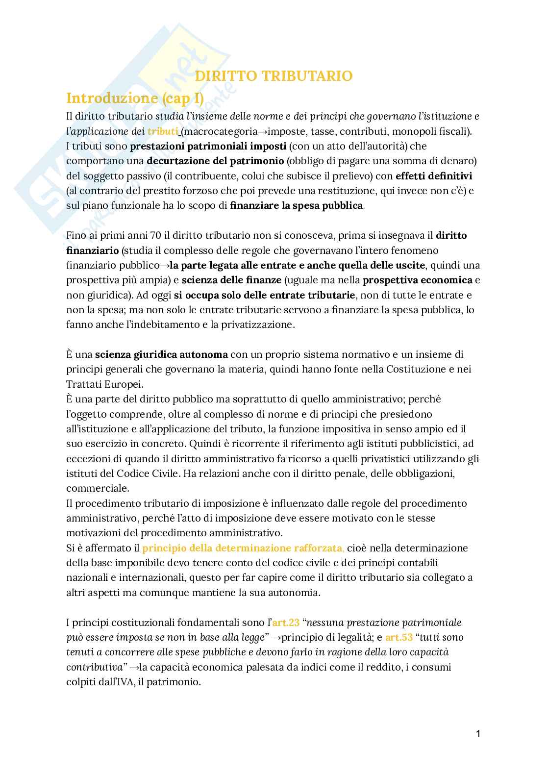 Riassunto esame Diritto tributario, Prof. Cardella Pierluca, libro consigliato Lezioni di diritto tributario, Paparella Pag. 1