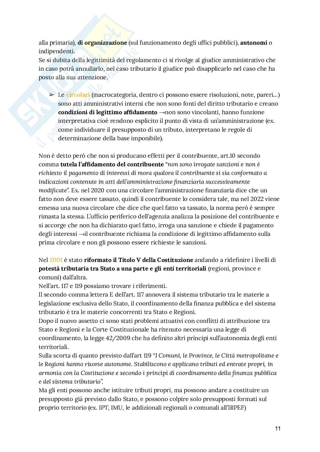 Riassunto esame Diritto tributario, Prof. Cardella Pierluca, libro consigliato Lezioni di diritto tributario, Paparella Pag. 11