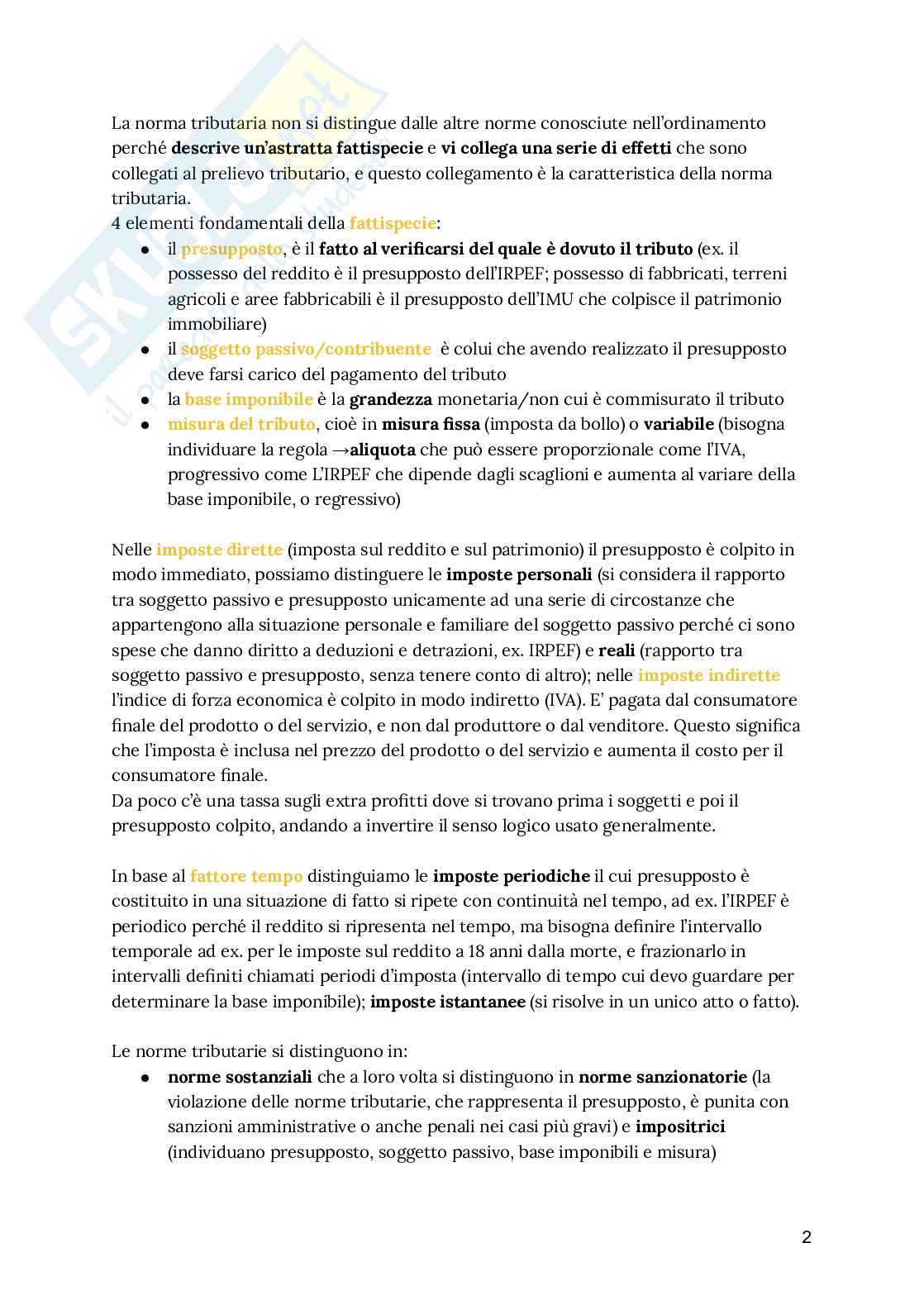 Riassunto esame Diritto tributario, Prof. Cardella Pierluca, libro consigliato Lezioni di diritto tributario, Paparella Pag. 2