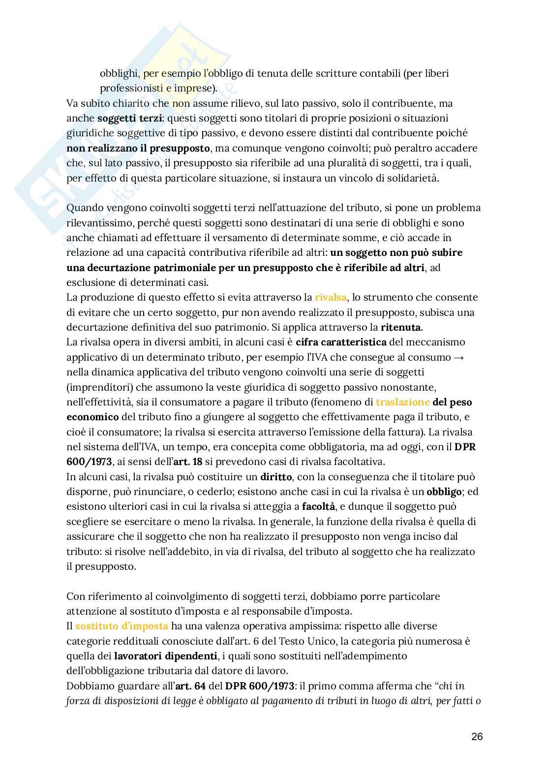 Riassunto esame Diritto tributario, Prof. Cardella Pierluca, libro consigliato Lezioni di diritto tributario, Paparella Pag. 26