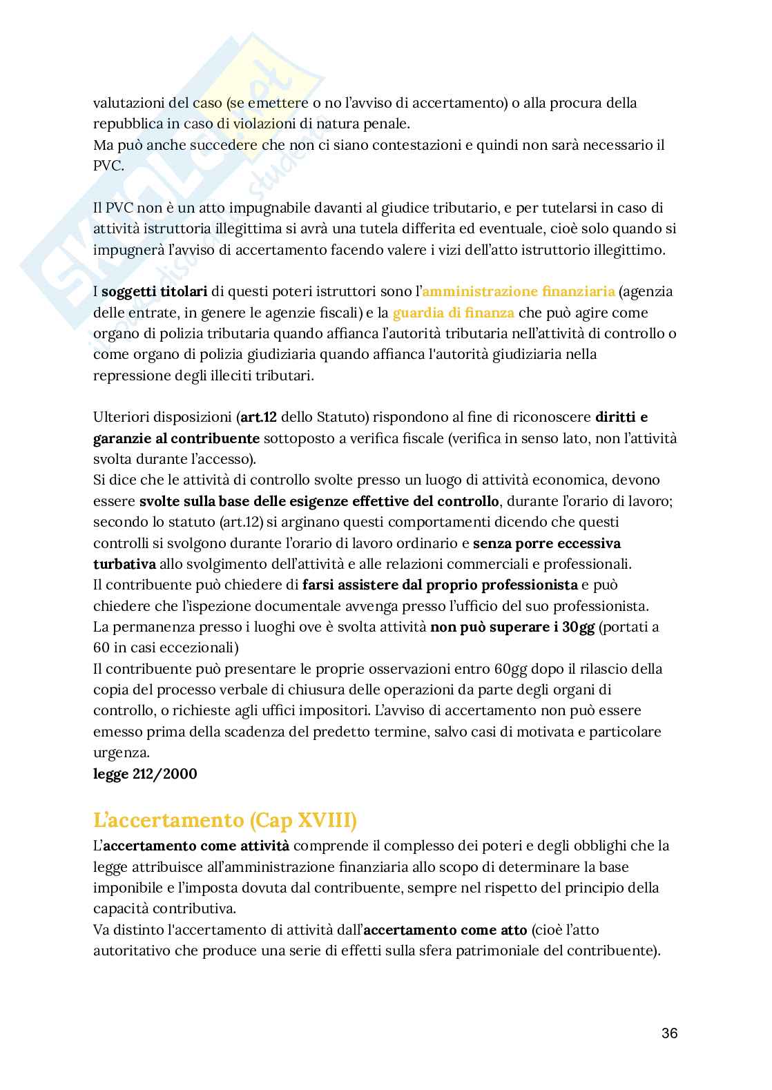 Riassunto esame Diritto tributario, Prof. Cardella Pierluca, libro consigliato Lezioni di diritto tributario, Paparella Pag. 36