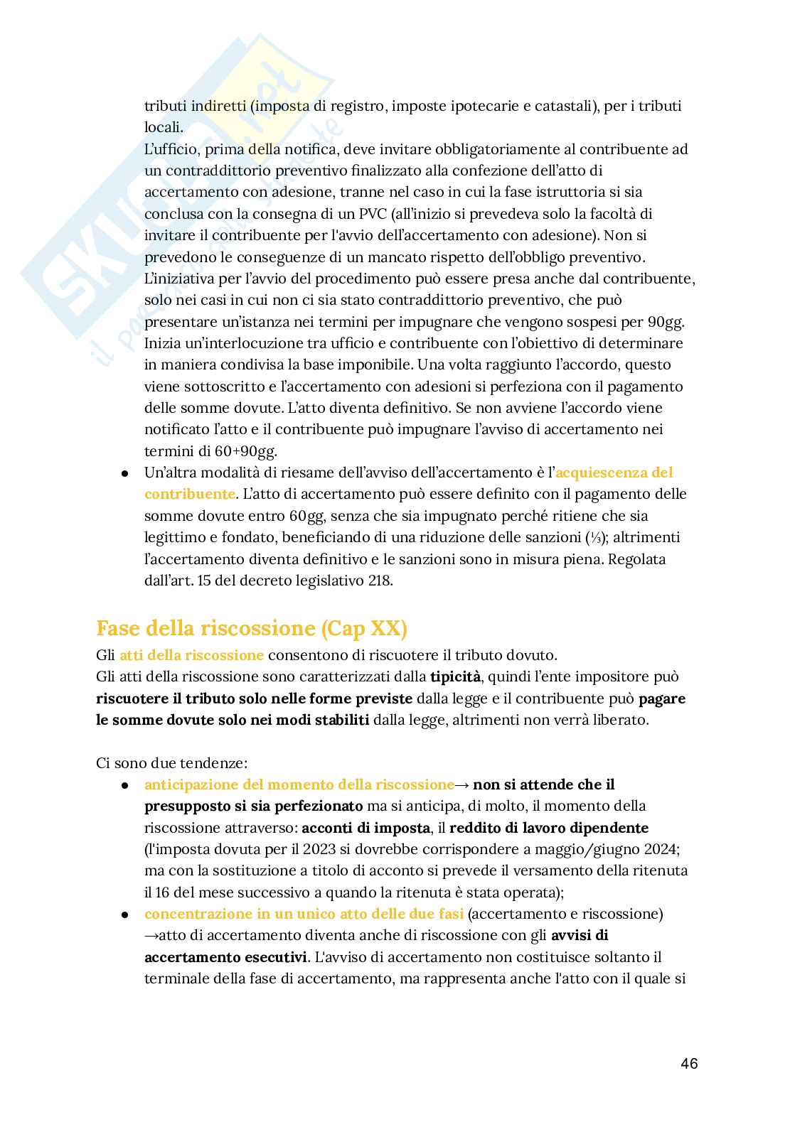 Riassunto esame Diritto tributario, Prof. Cardella Pierluca, libro consigliato Lezioni di diritto tributario, Paparella Pag. 46