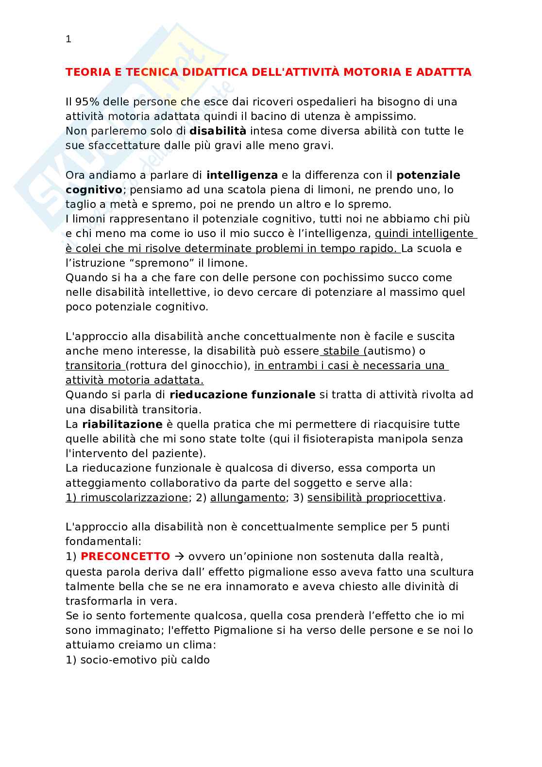 Appunti TTD dell'attività motoria adattata Pag. 1