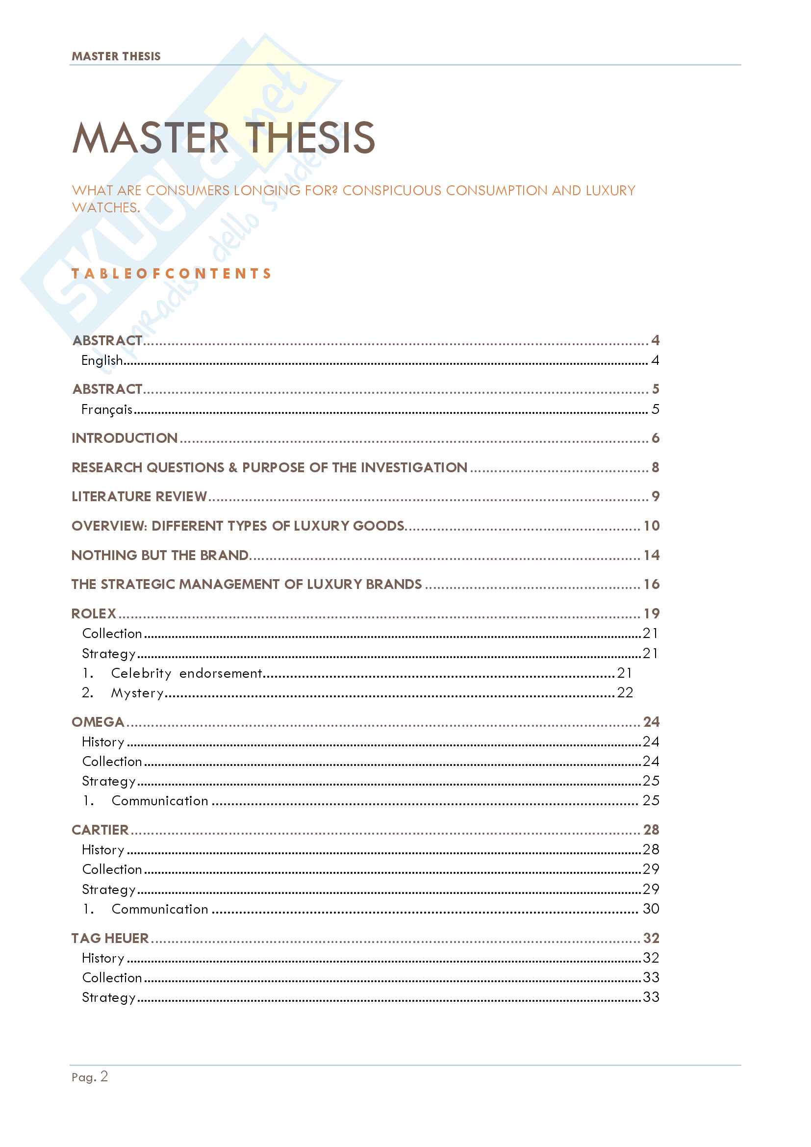 Master Thesis on Conspicuous Consumption and luxury watches Pag. 2