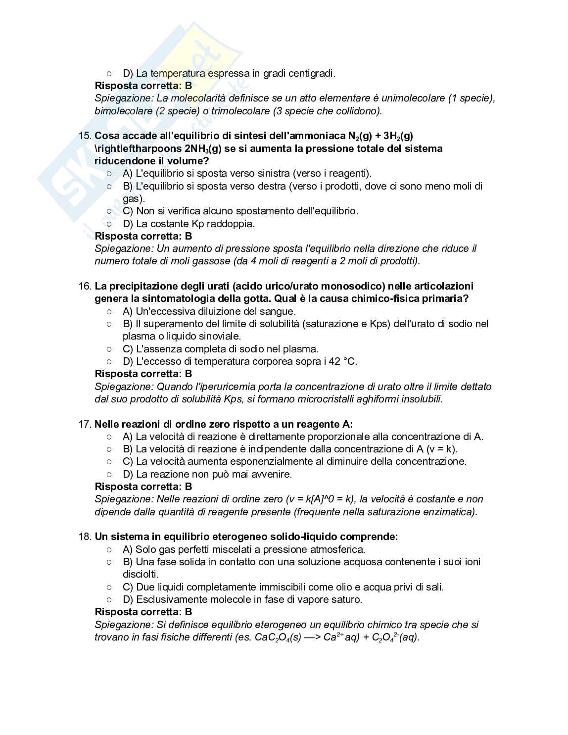200+ Quiz Chimica e propedeutica biochimica svolti e commentati - Semestre Filtro 2026/2027 Pag. 16