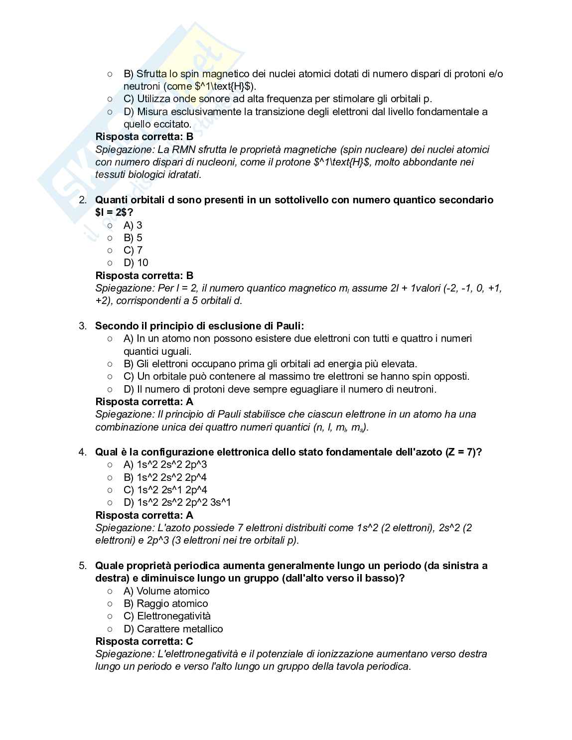 200+ Quiz Chimica e propedeutica biochimica svolti e commentati - Semestre Filtro 2026/2027 Pag. 2