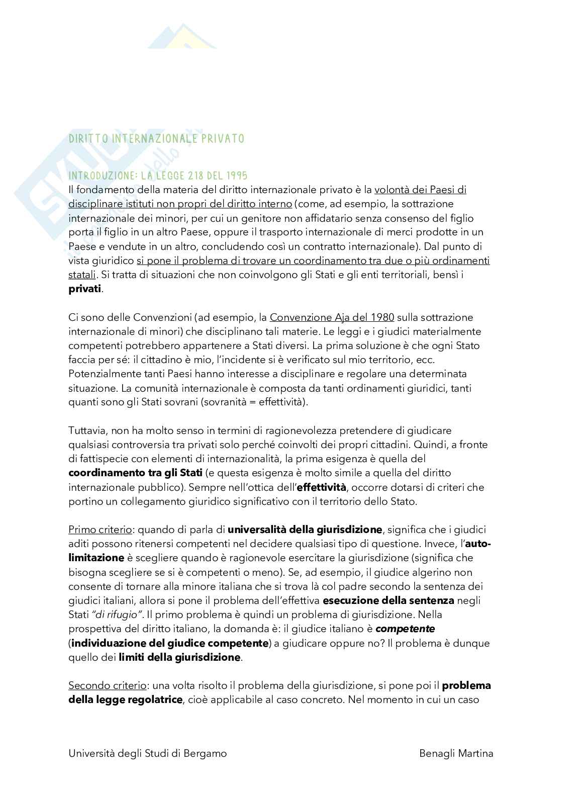Appunti Diritto internazionale privato Pag. 1