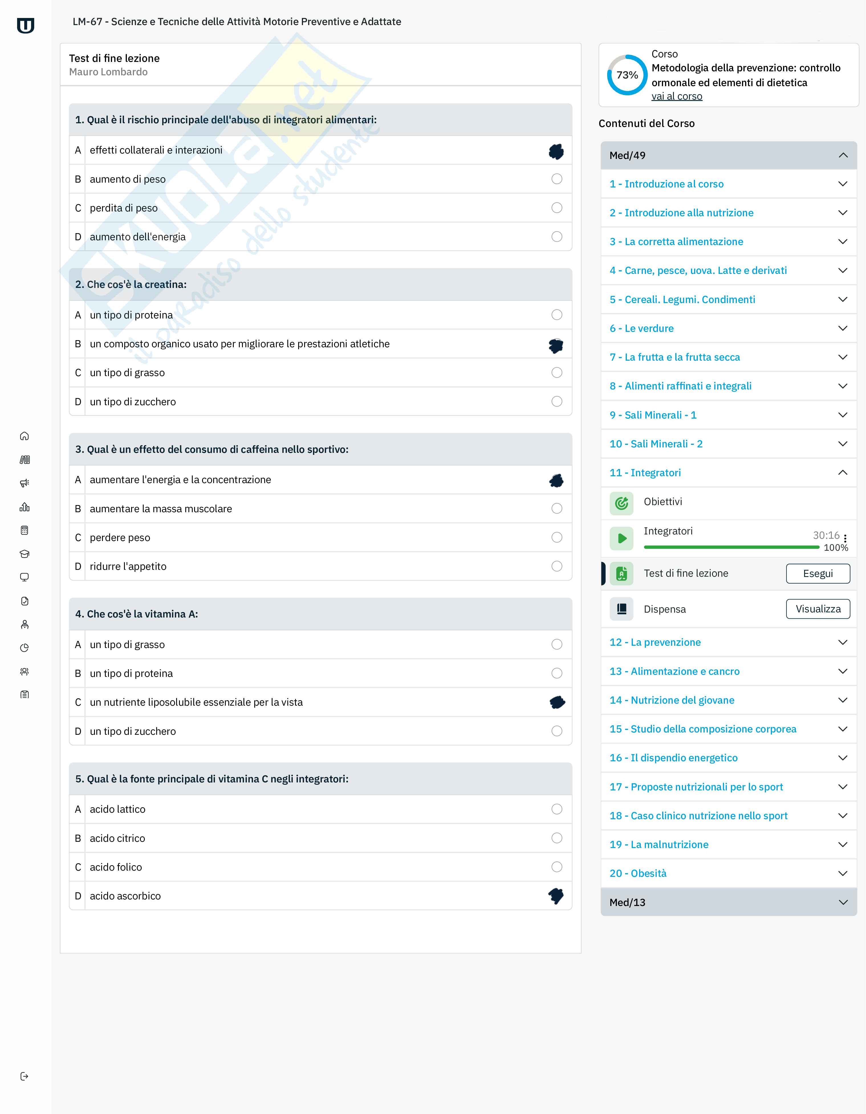 Test piattaforma Metodologia della prevenzione: controllo ormonale ed elementi di dietetica Pag. 11