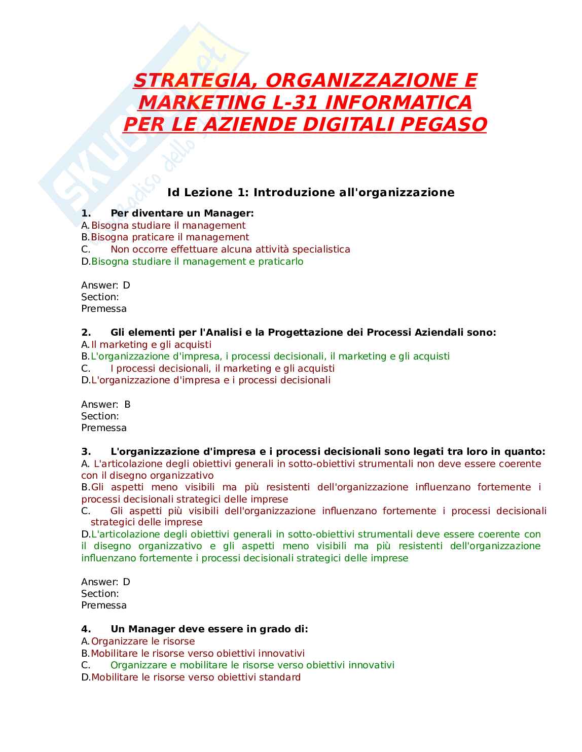 Strategia, organizzazione e marketing  Pag. 1