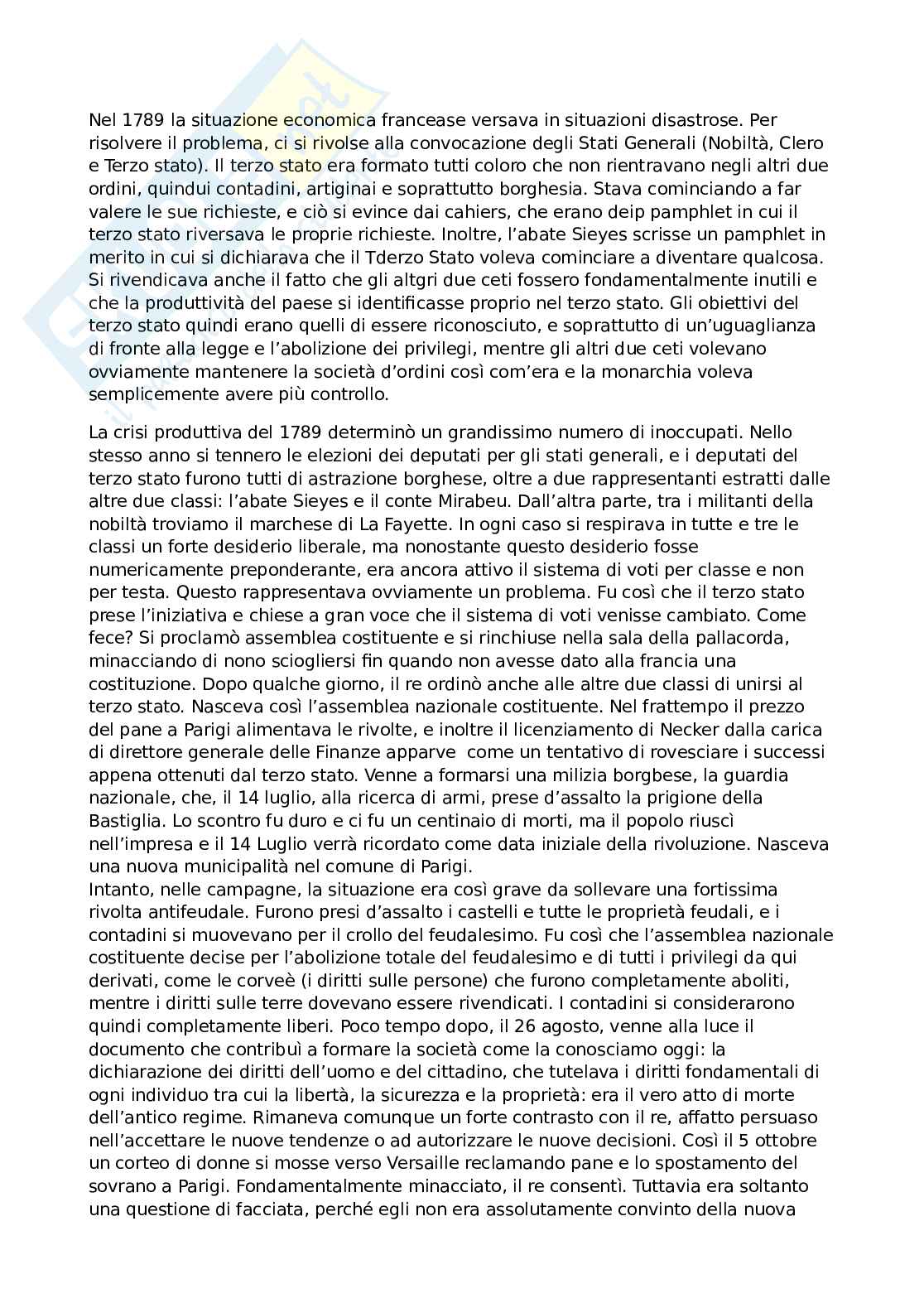 Appunti di Storia contemporanea sulla Rivoluzione francese Pag. 1