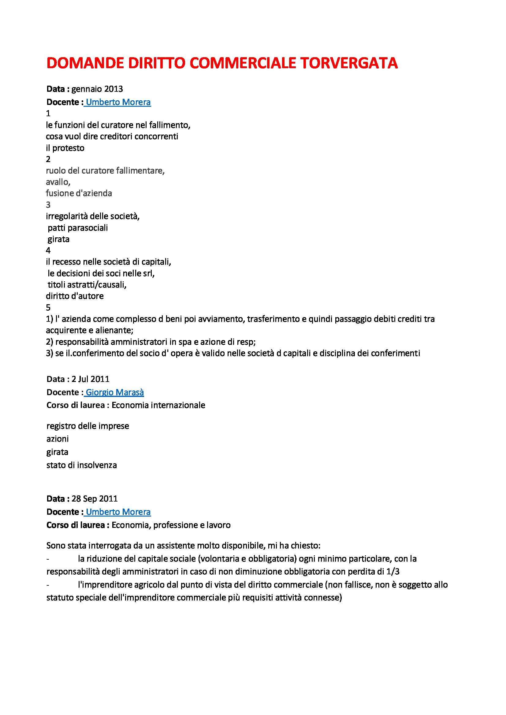 Domande di diritto commerciale