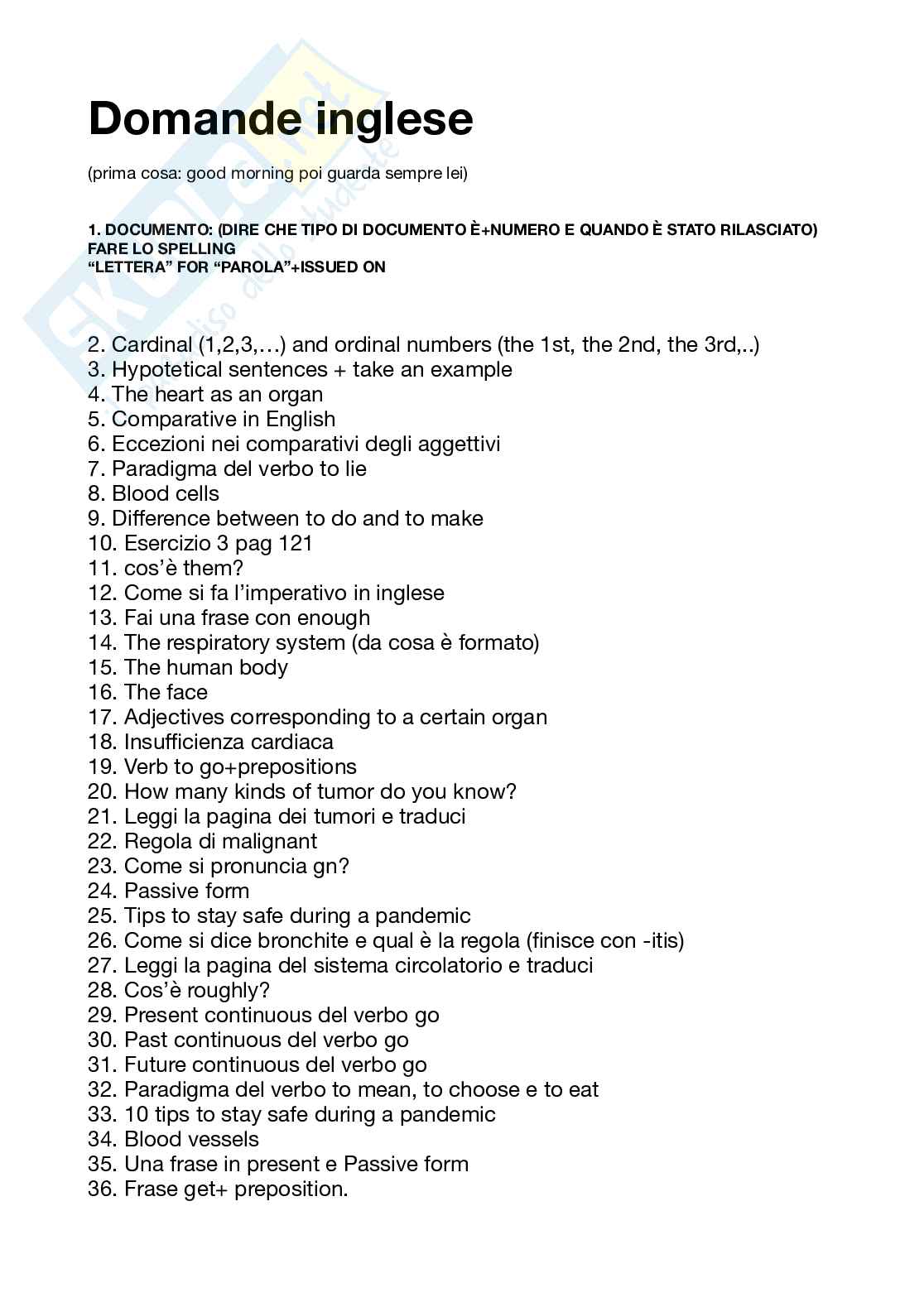 Domande Inglese  Pag. 1