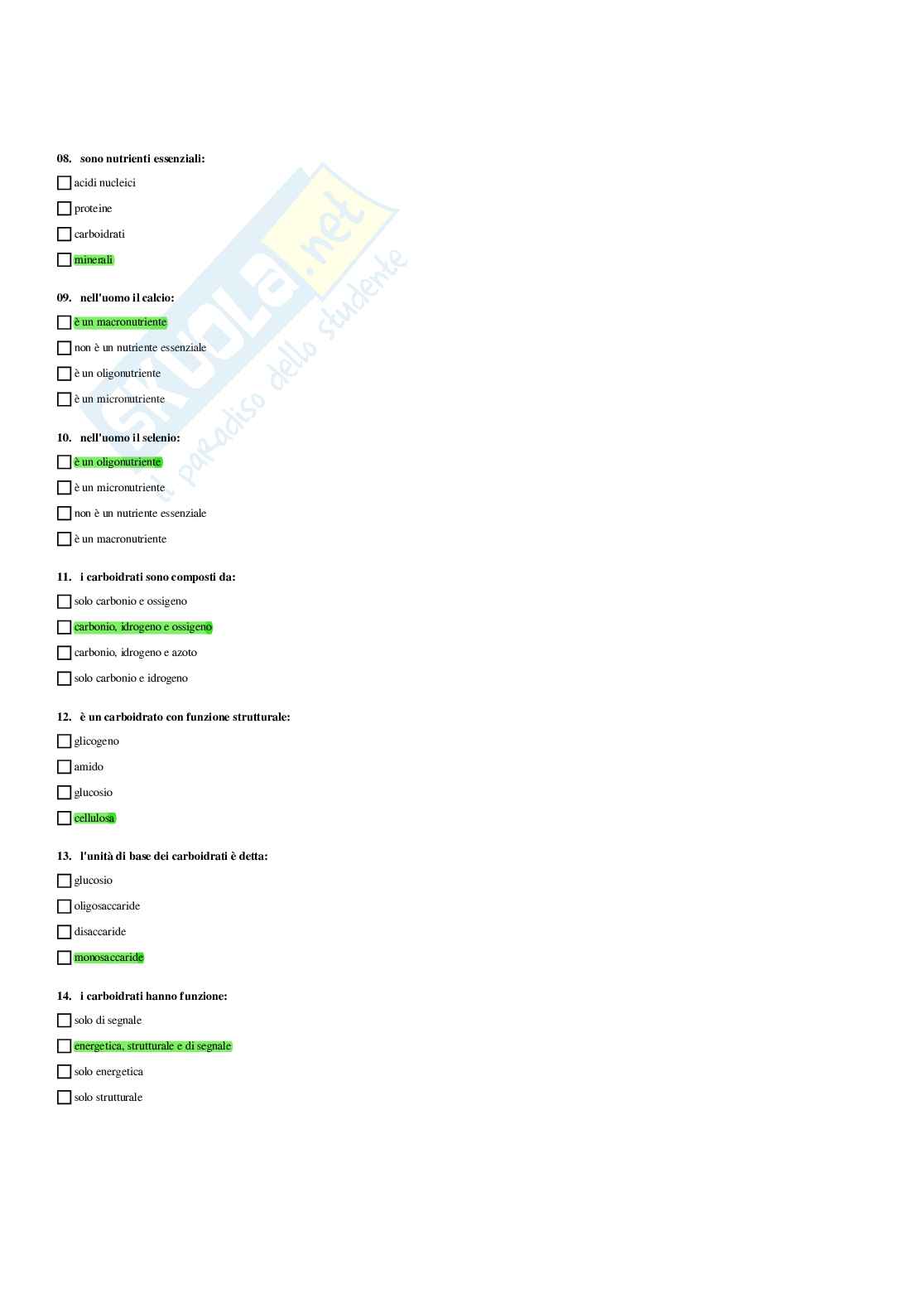 Paniere Biologia applicata - Risposte multiple Pag. 11