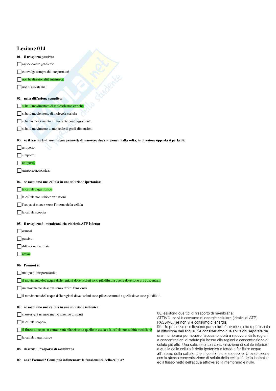 Paniere Biologia applicata - Risposte multiple Pag. 26