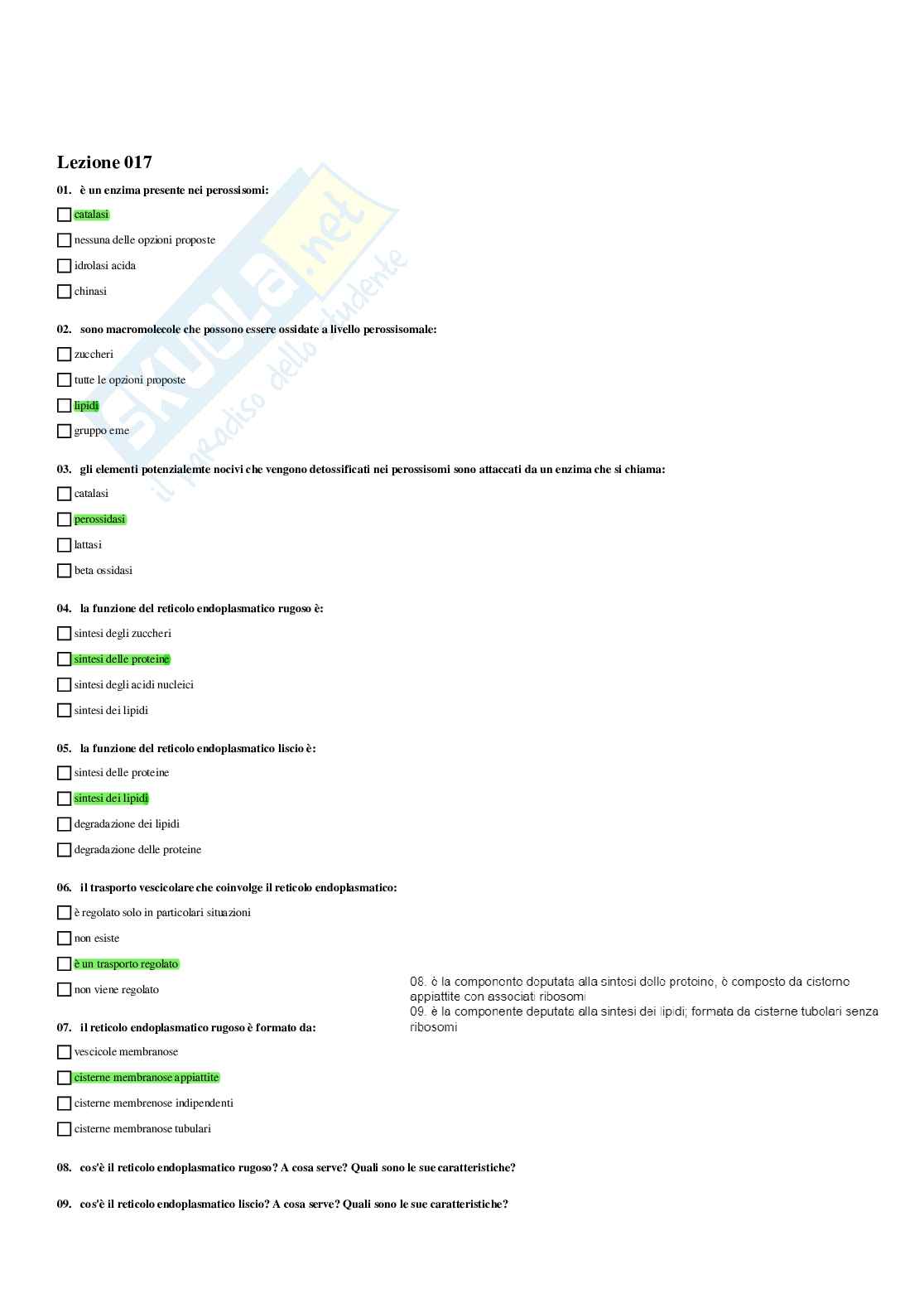 Paniere Biologia applicata - Risposte multiple Pag. 31