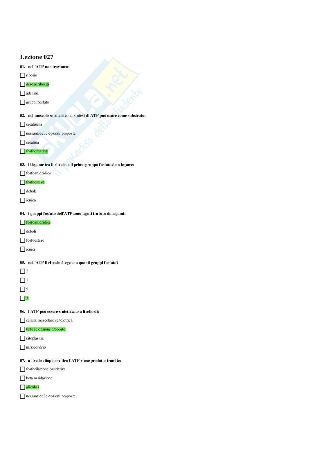 Paniere Biologia applicata - Risposte multiple Pag. 51