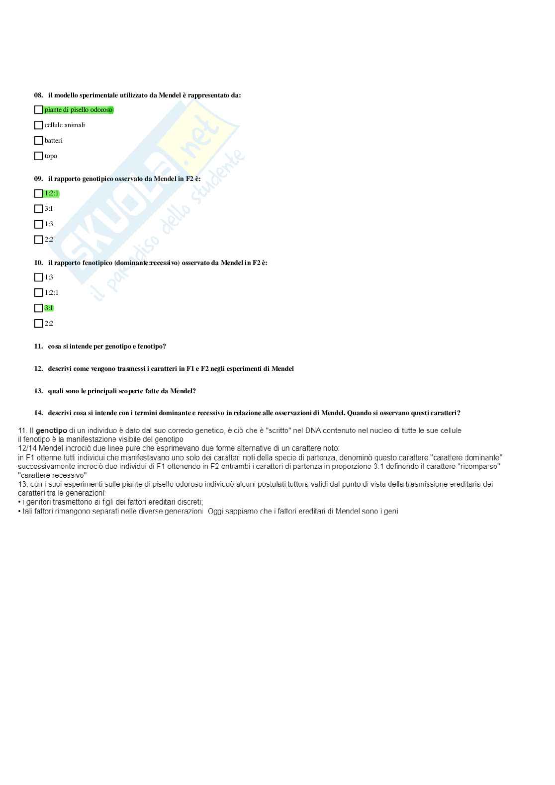 Paniere Biologia applicata - Risposte multiple Pag. 56