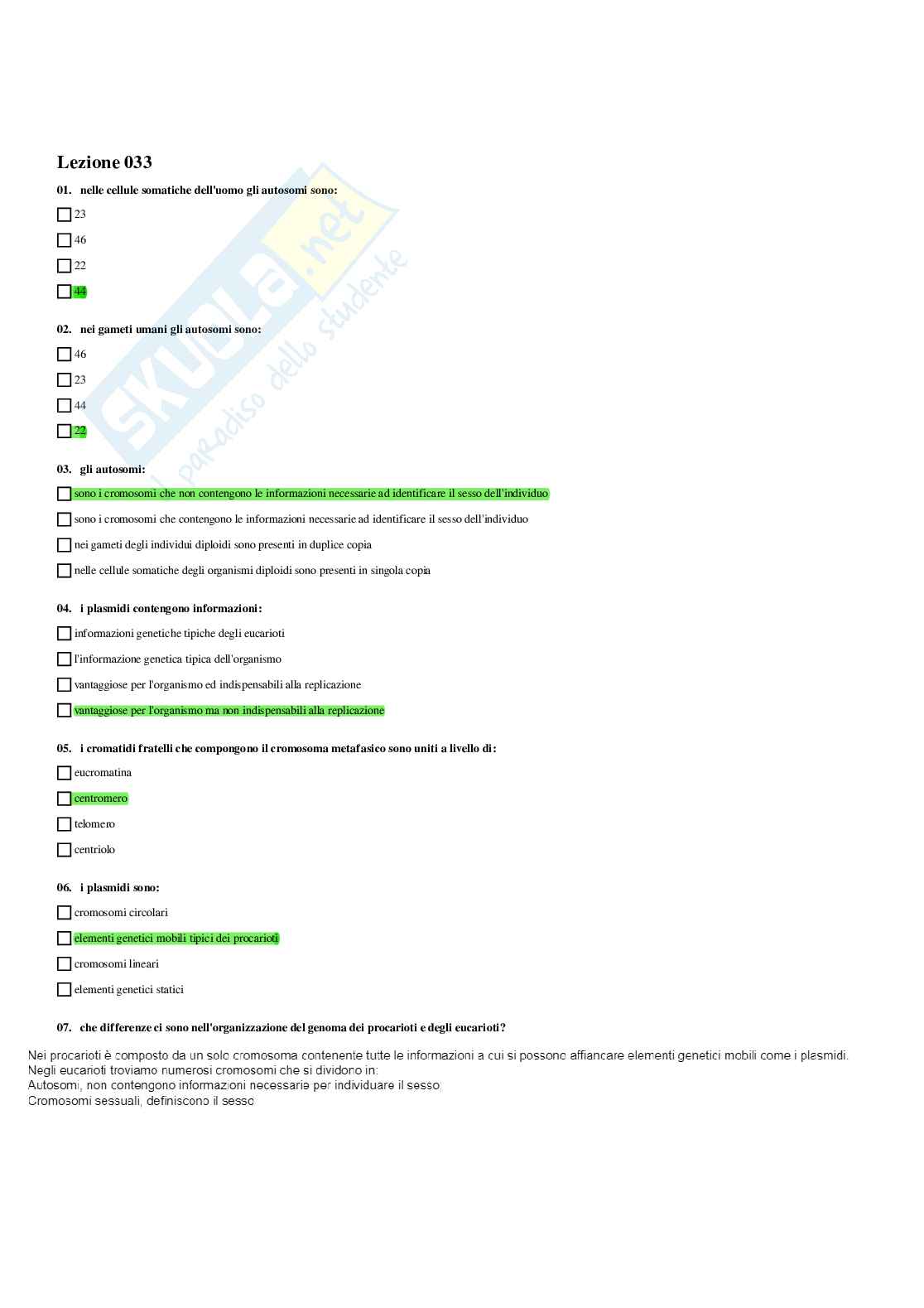 Paniere Biologia applicata - Risposte multiple Pag. 61