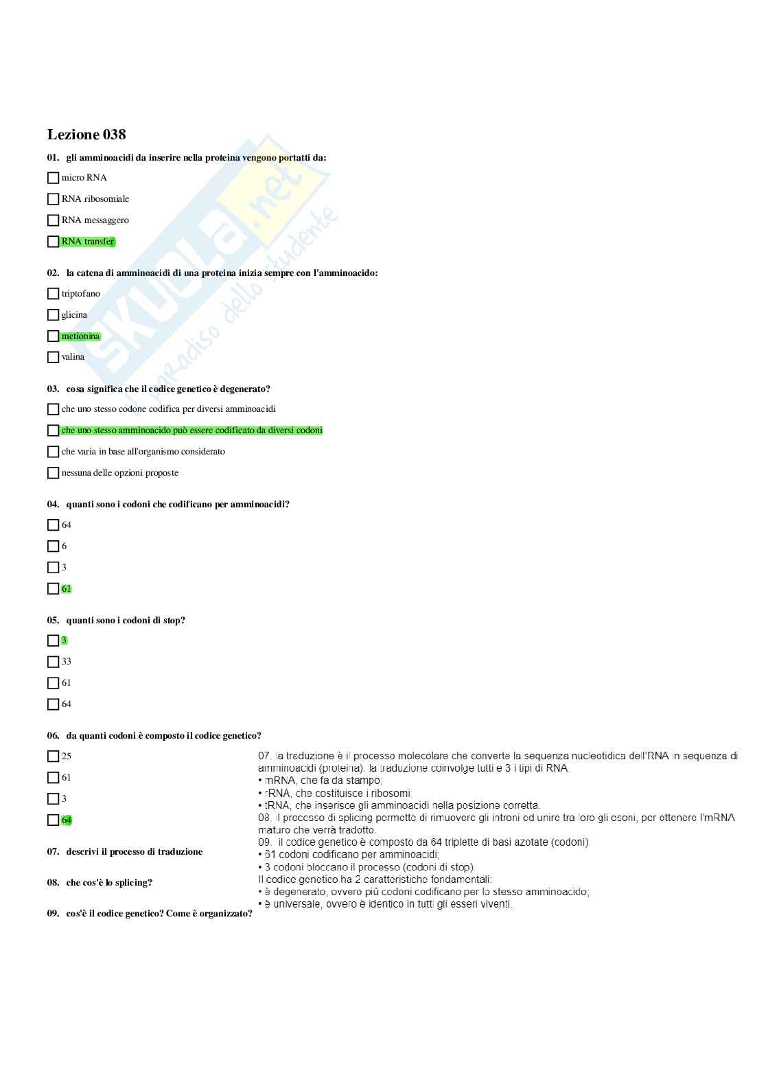 Paniere Biologia applicata - Risposte multiple Pag. 66