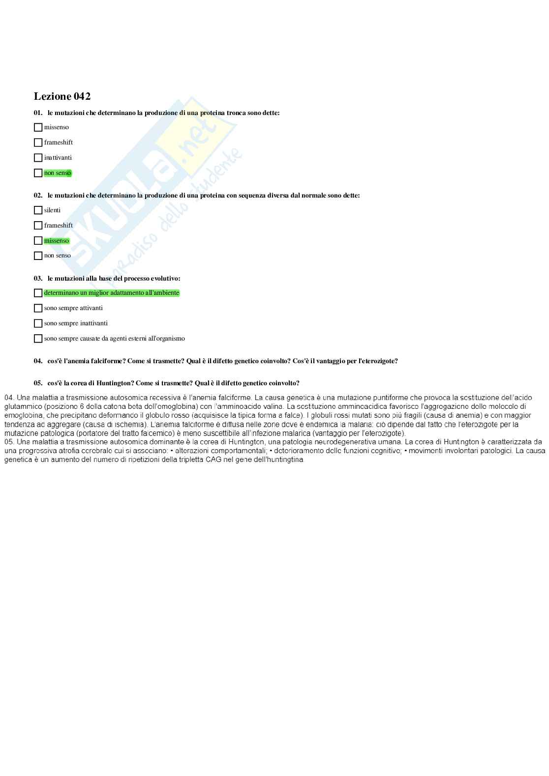 Paniere Biologia applicata - Risposte multiple Pag. 71