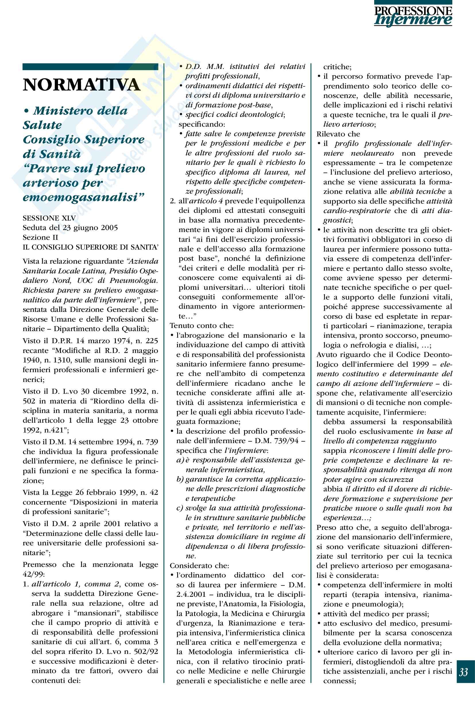 Prelievo arterioso per emoemogasanalisi Pag. 1