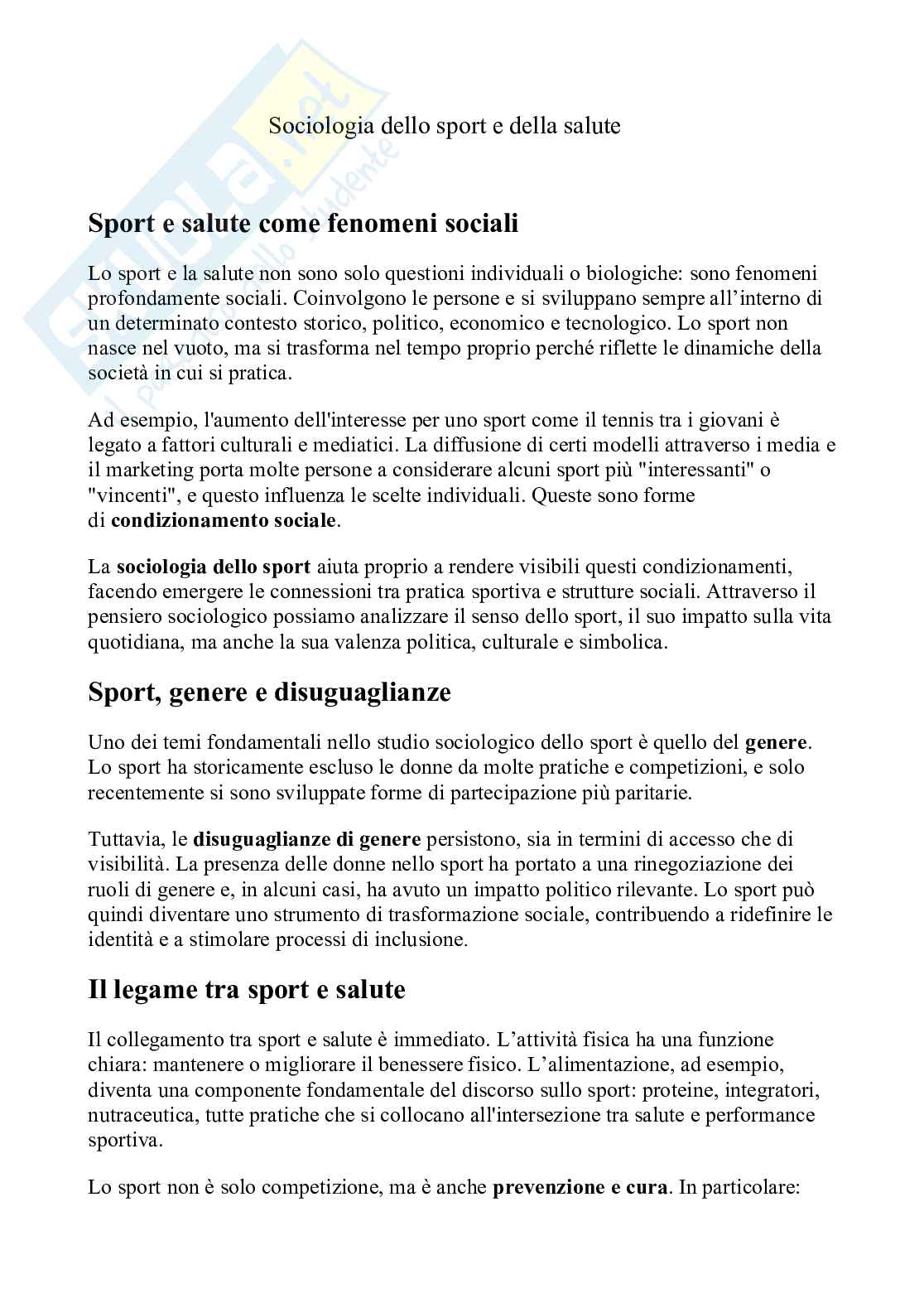 Appunti prova parziale sociologia dello sport e della salute  Pag. 1
