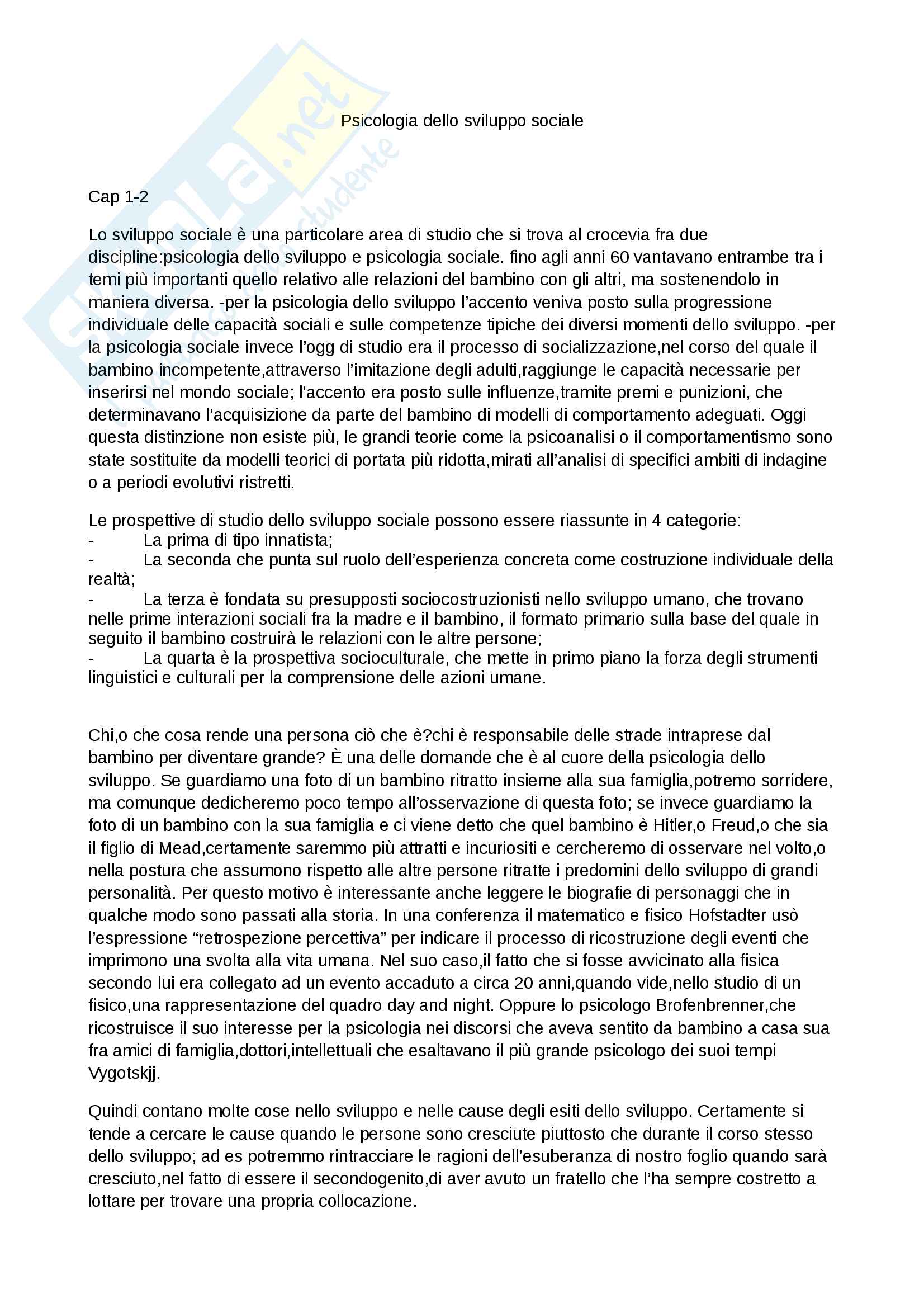 Riassunto esame Psicologia dello  sviluppo, prof. Russo, libro consigliato Manuale di psicologia dello sviluppo, Fonzi, Giunti Pag. 1