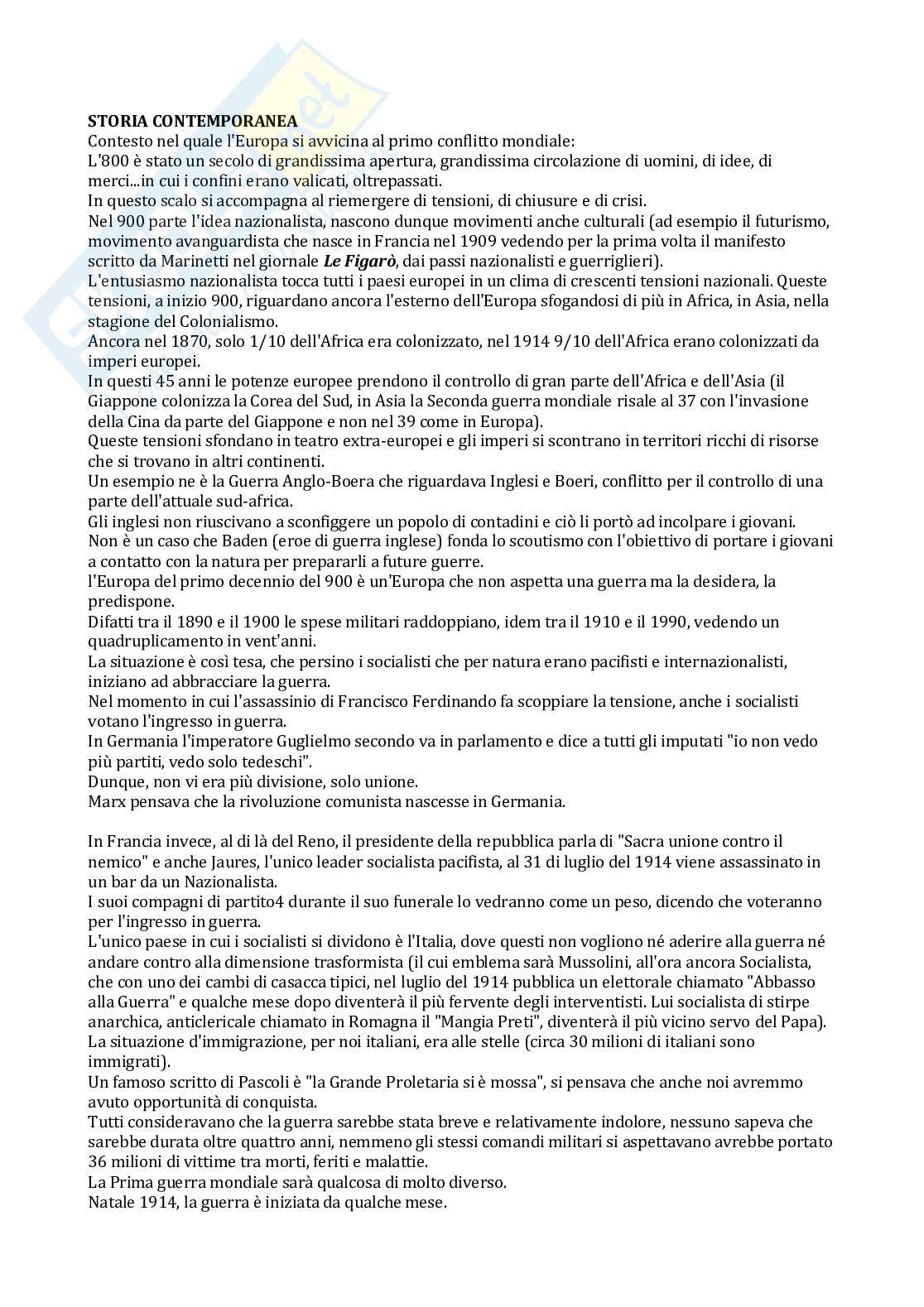 Storia contemporanea  Pag. 1