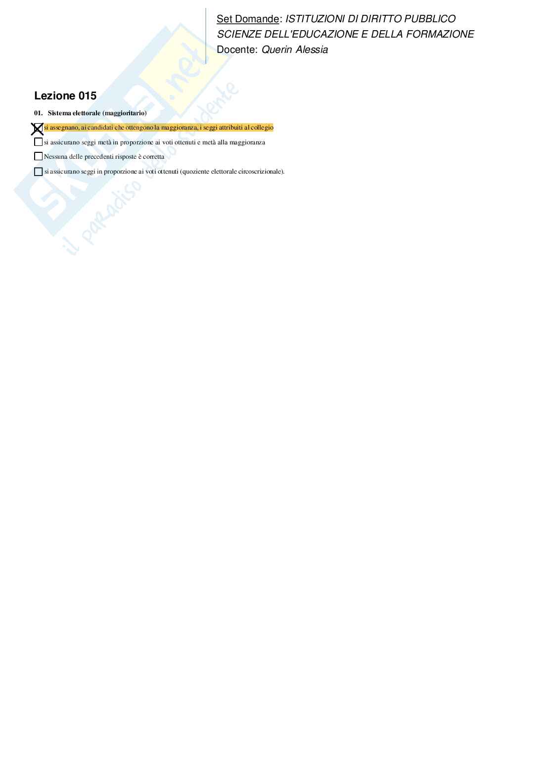 Risposte domande chiuse Istituzioni di diritto pubblico aggiornate 2026 Pag. 16