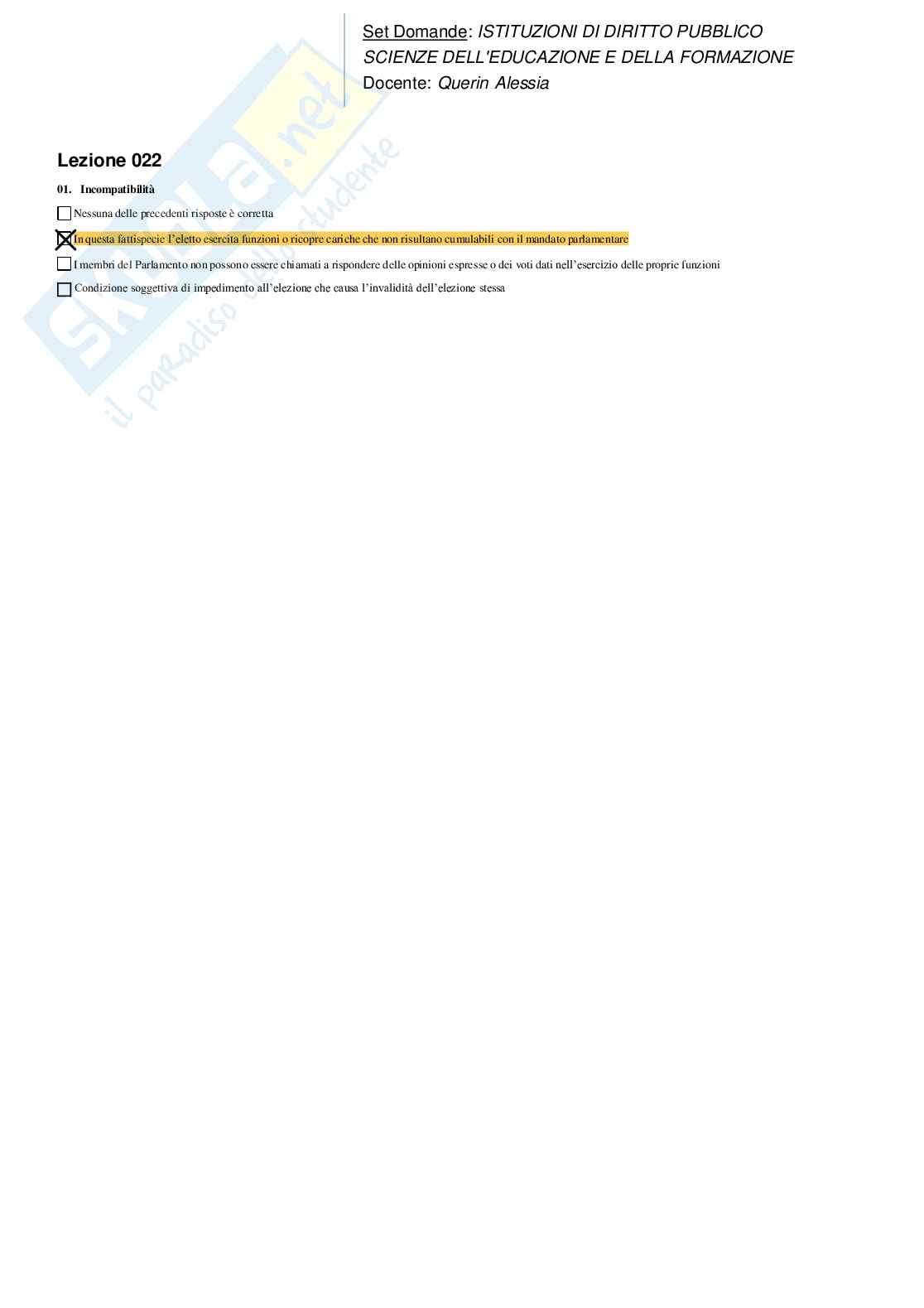 Risposte domande chiuse Istituzioni di diritto pubblico aggiornate 2026 Pag. 21