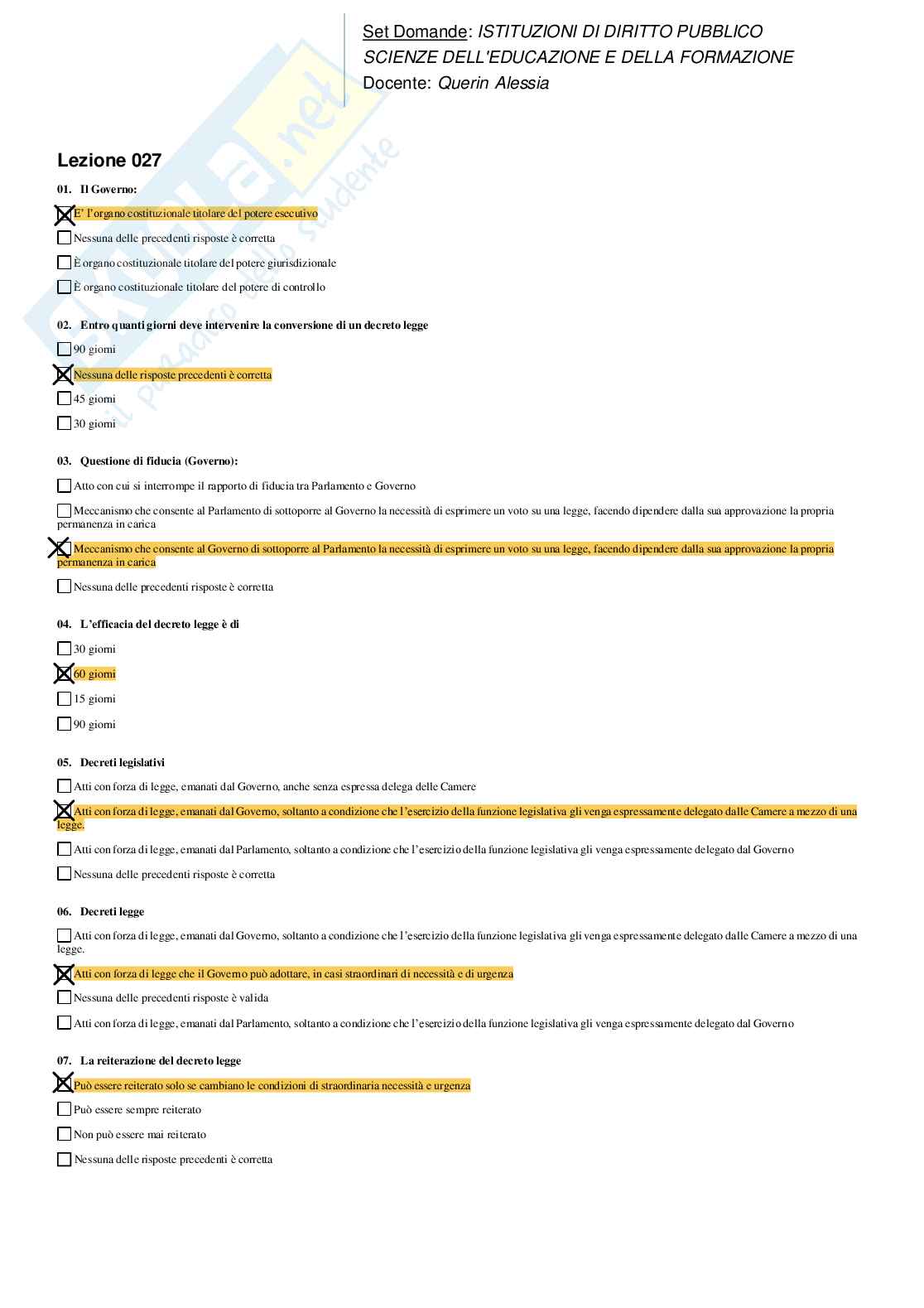 Risposte domande chiuse Istituzioni di diritto pubblico aggiornate 2026 Pag. 26