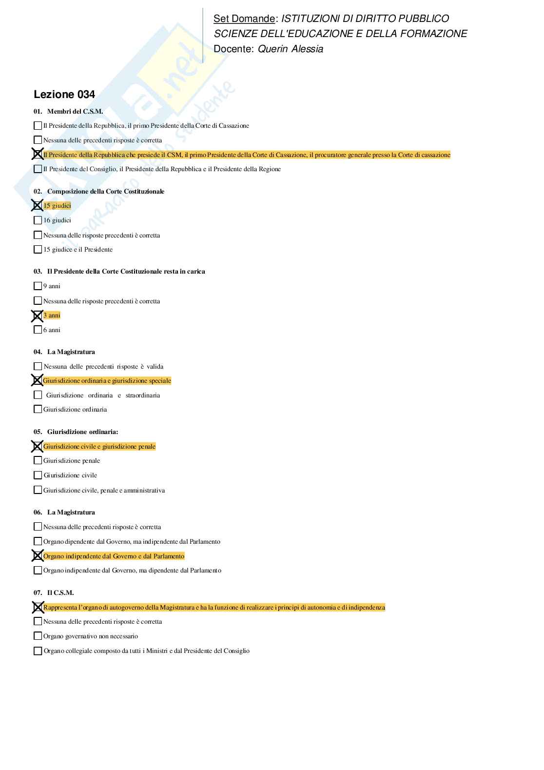 Risposte domande chiuse Istituzioni di diritto pubblico aggiornate 2026 Pag. 31