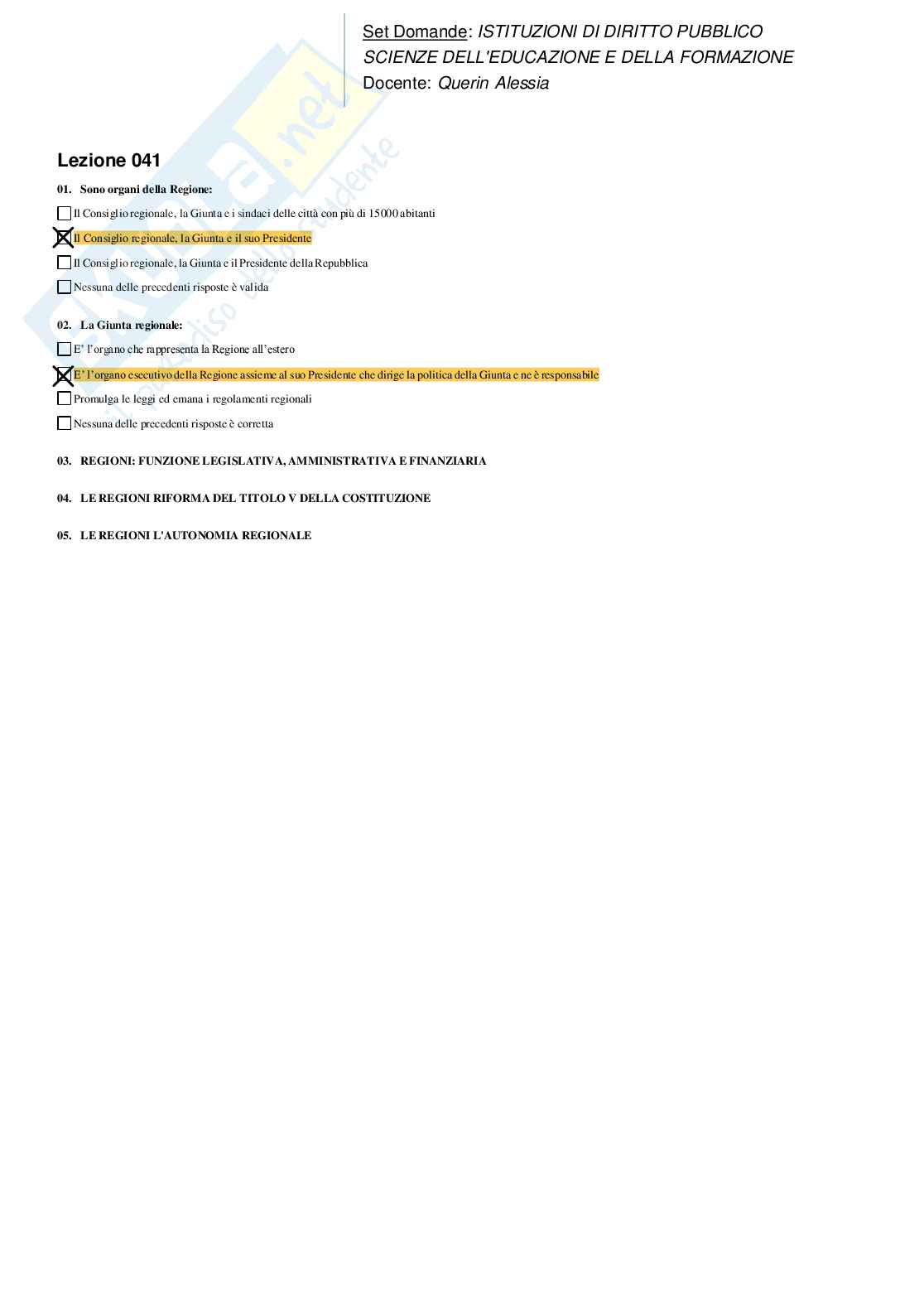 Risposte domande chiuse Istituzioni di diritto pubblico aggiornate 2026 Pag. 36