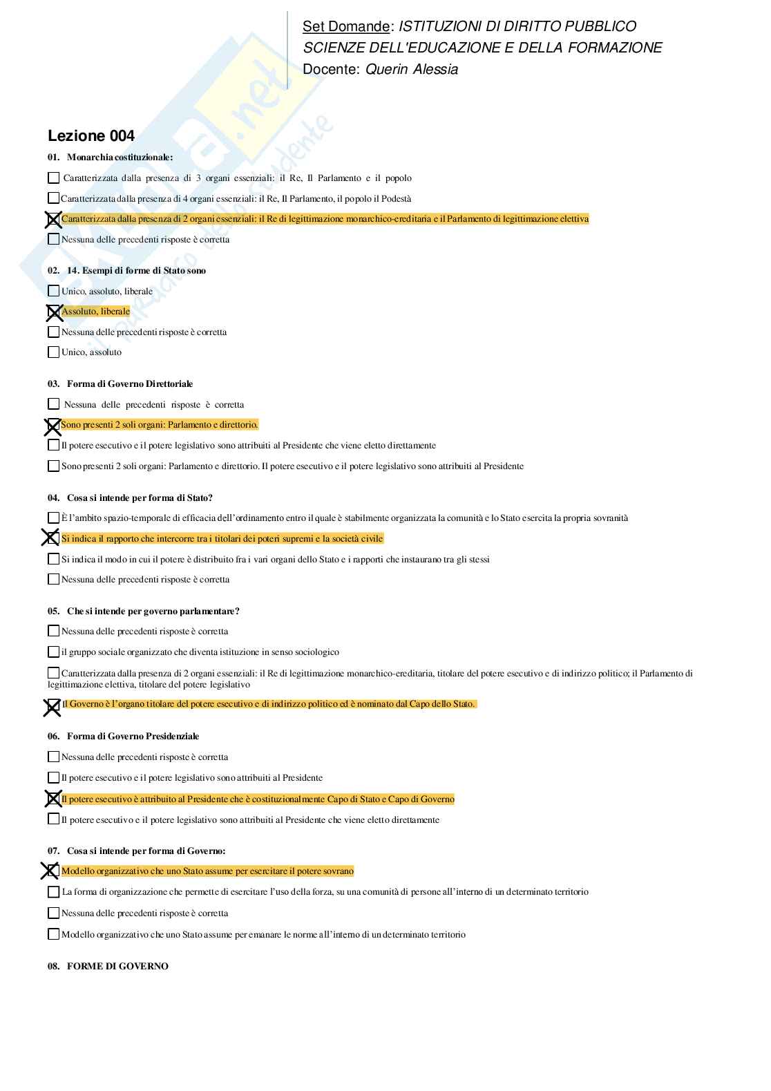 Risposte domande chiuse Istituzioni di diritto pubblico aggiornate 2026 Pag. 6