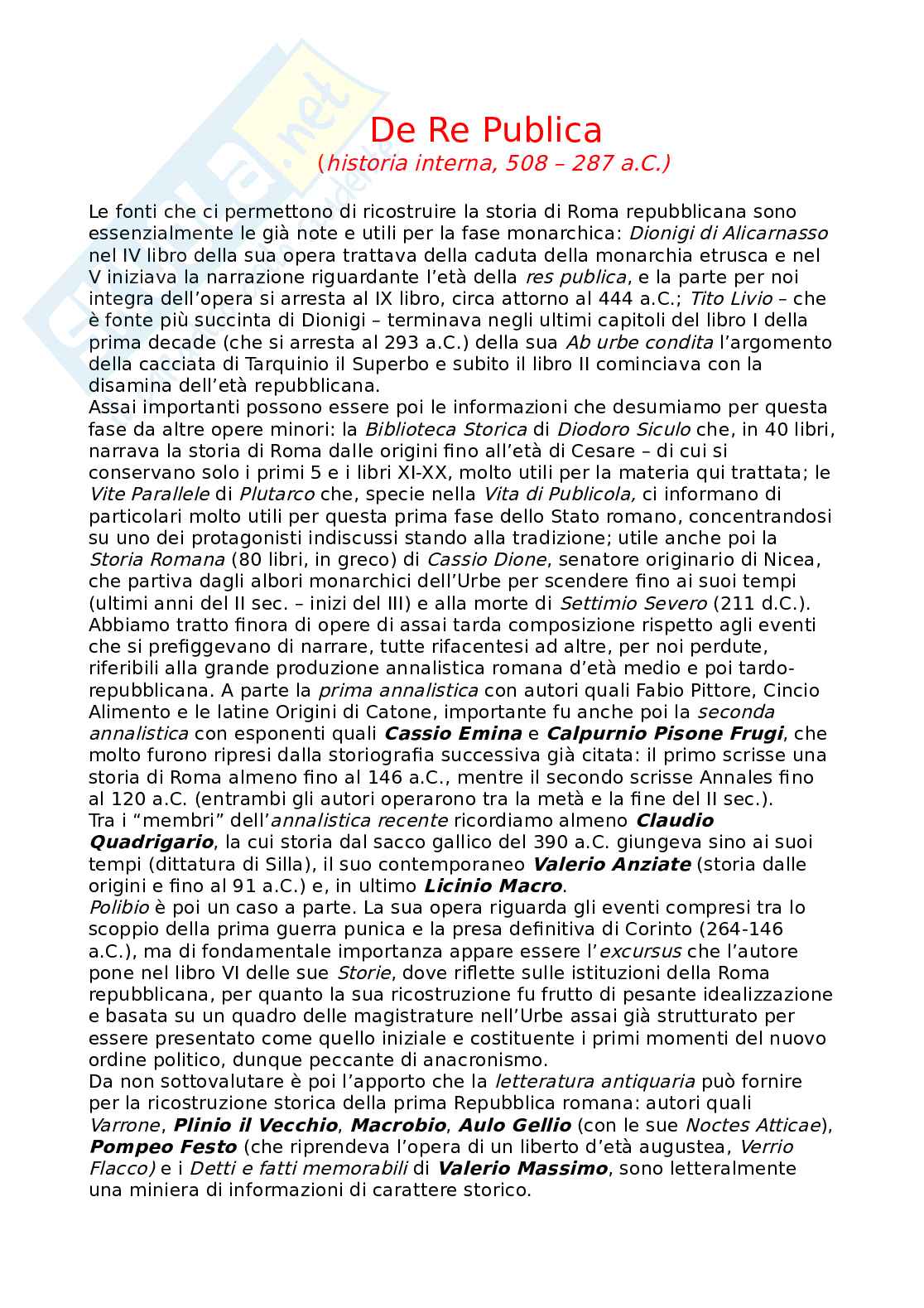 Riassunto esame Storia romana, Prof. Tantillo Ignazio, libro consigliato Storia romana, Geraci, Marcone Pag. 1