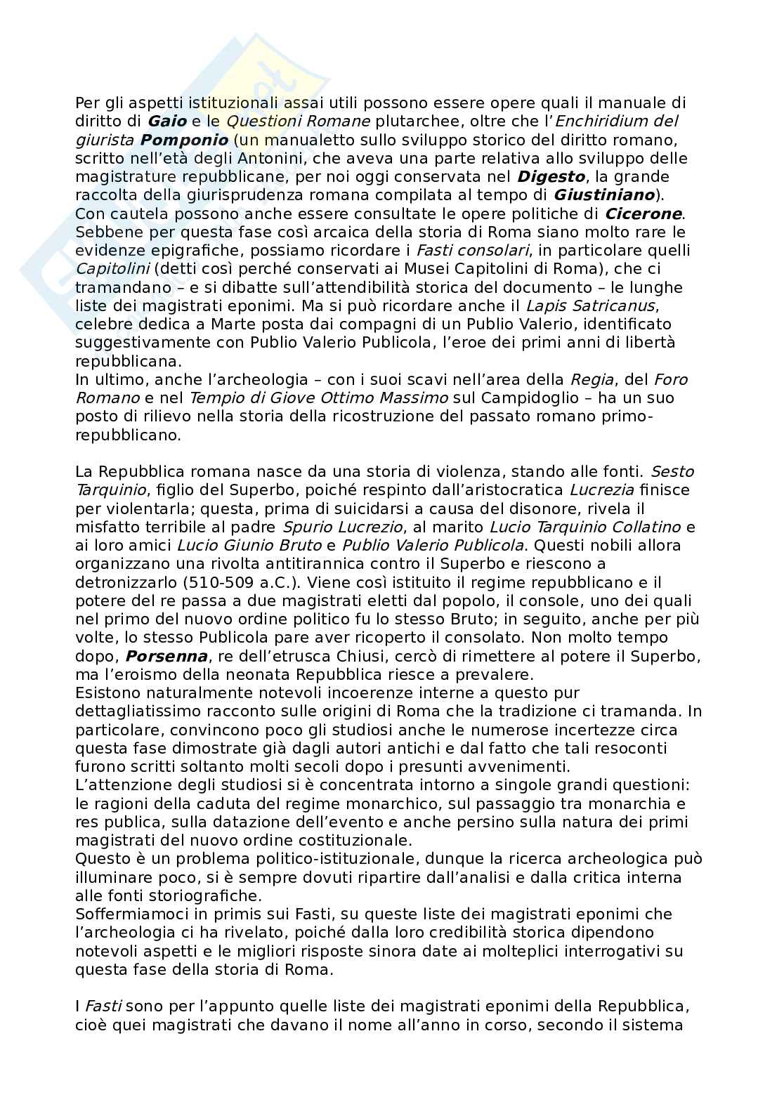 Riassunto esame Storia romana, Prof. Tantillo Ignazio, libro consigliato Storia romana, Geraci, Marcone Pag. 2