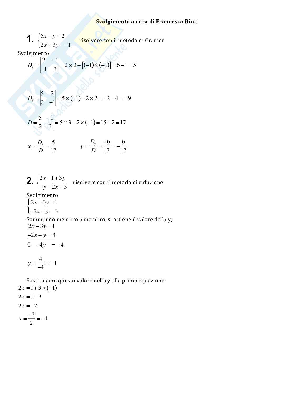 Compito classe II liceo scientifico: sistemi, radicali, problemi, equiestensione Pag. 2