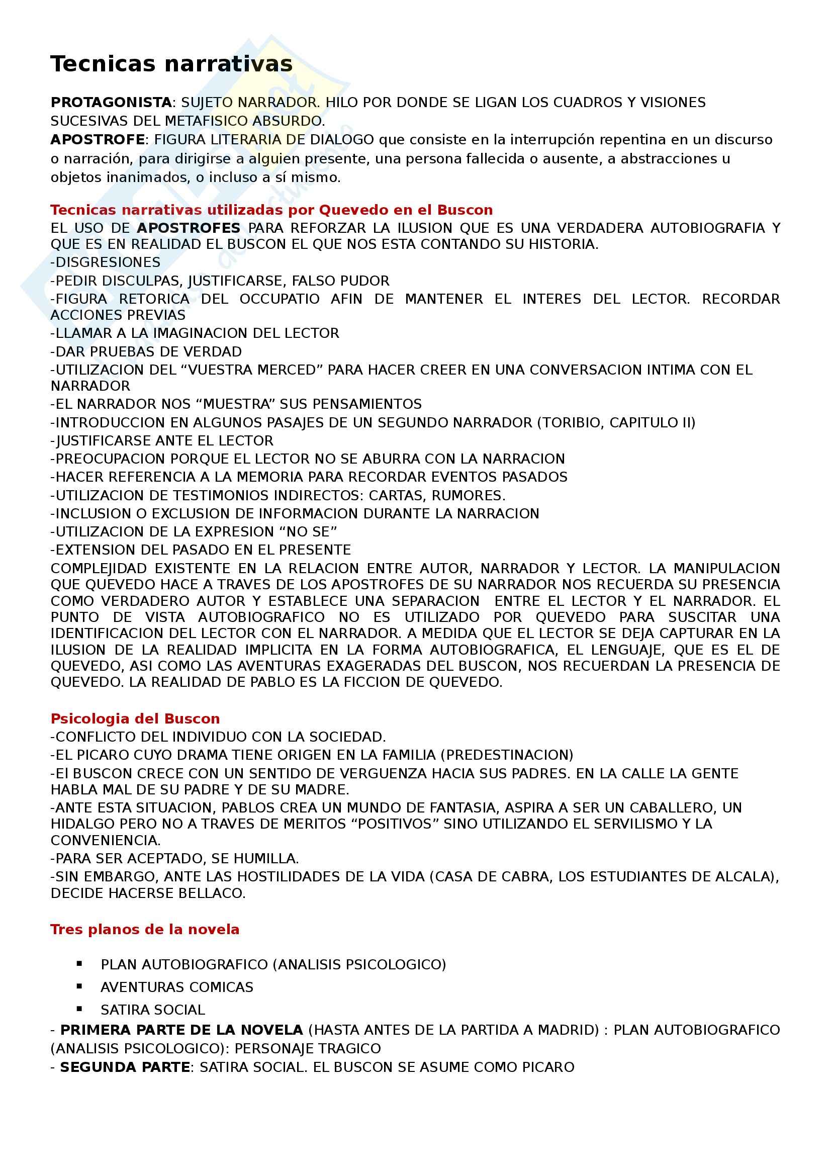 Letteratura spagnola - Tecnicas narrativas Pag. 1