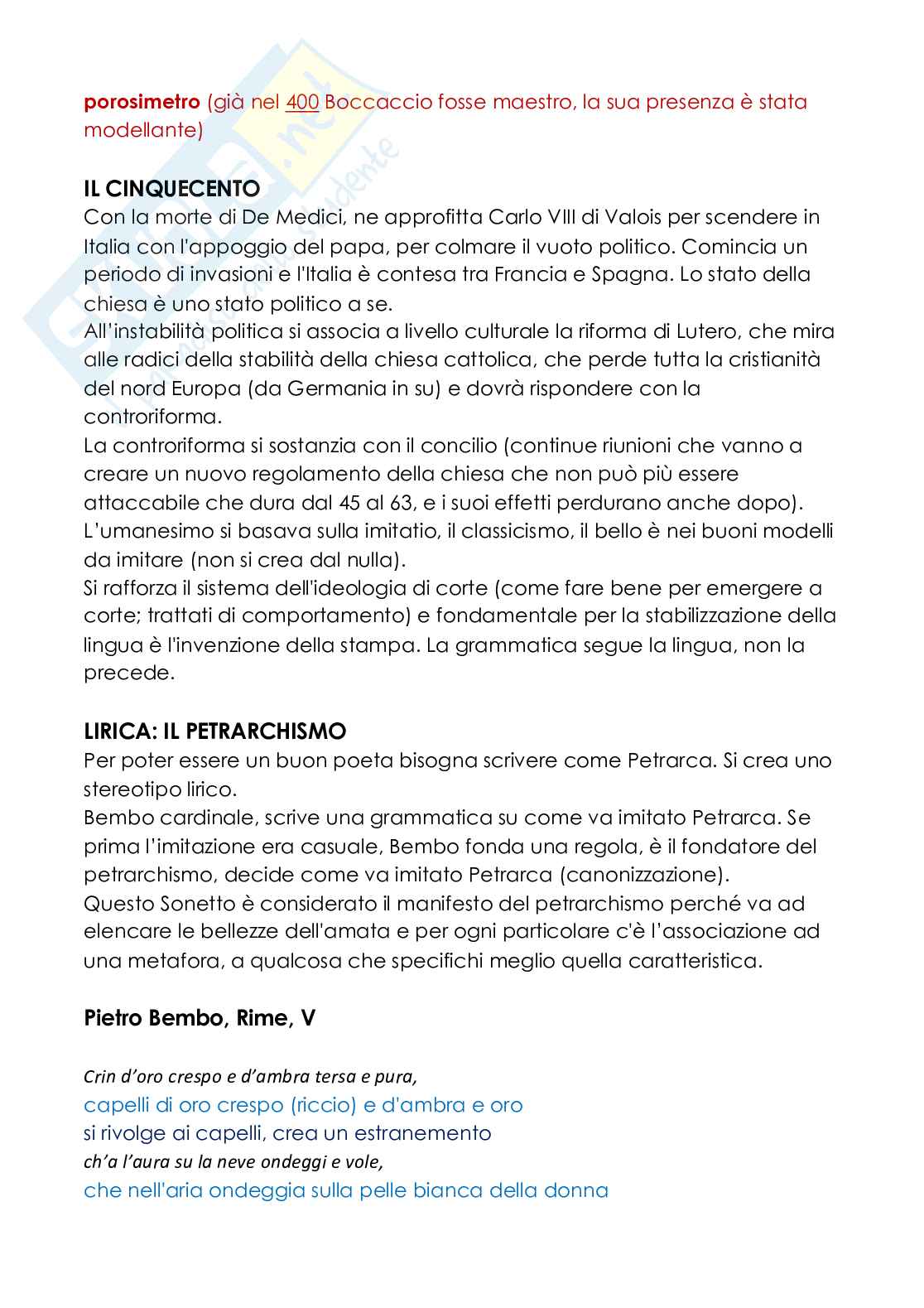 Riassunto esame Letteratura italiana i, Prof. Acucella Cristina, libro consigliato Manuale di letteratura italiana medievale e moderna, Alberto Casadei; Marco Santagata Pag. 51